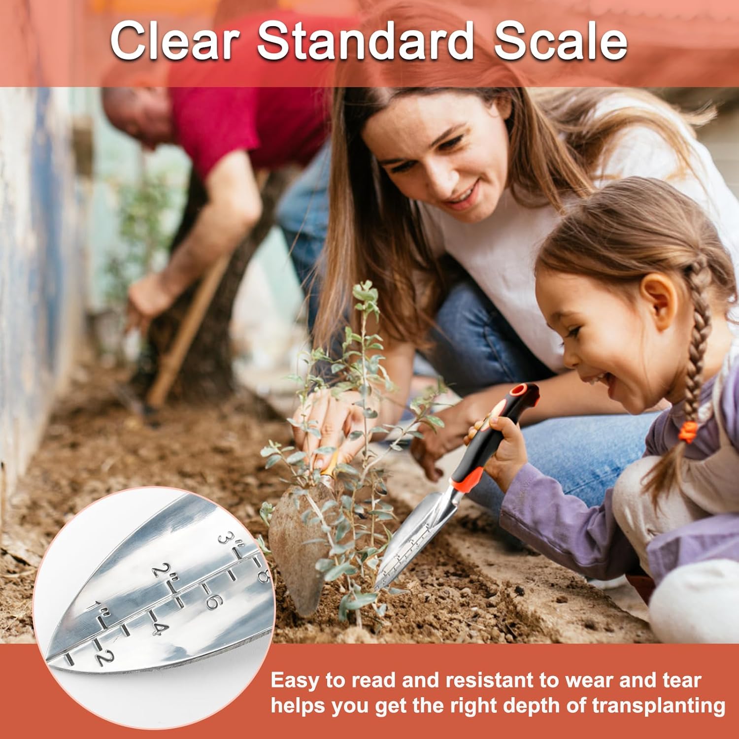 Garden Shovel Trowel Garden Tool with Measurement Mark + 2 Pack Heavy Duty Gardening Tools Set โ image 4