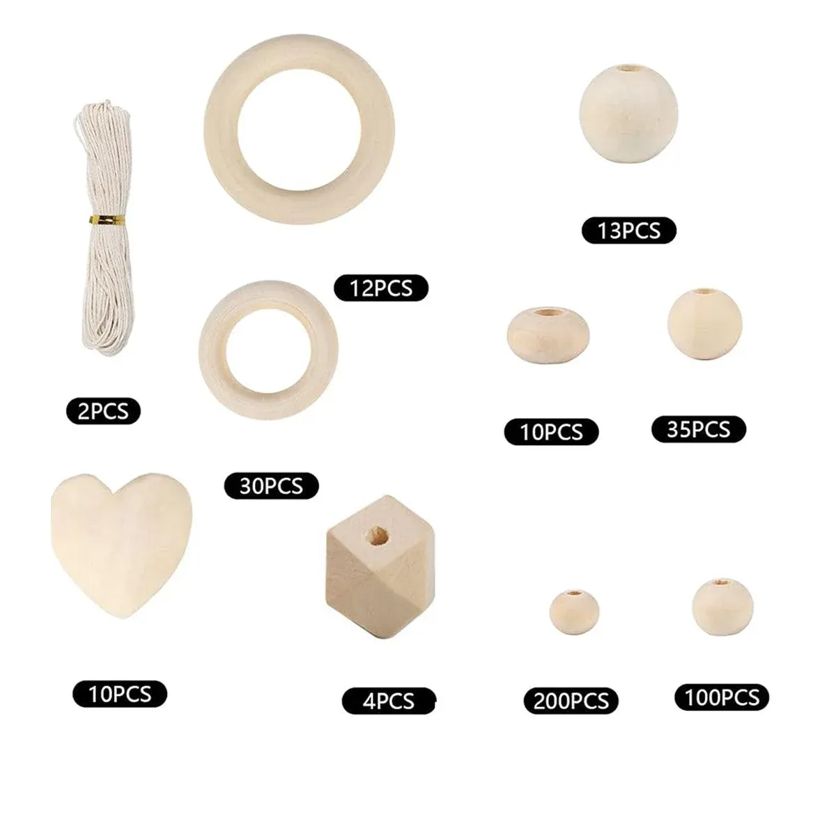 414pcs DIY Beading Kit Round Wooden Beads Set Craft Jewelry Supplies Home Decor โ image 4