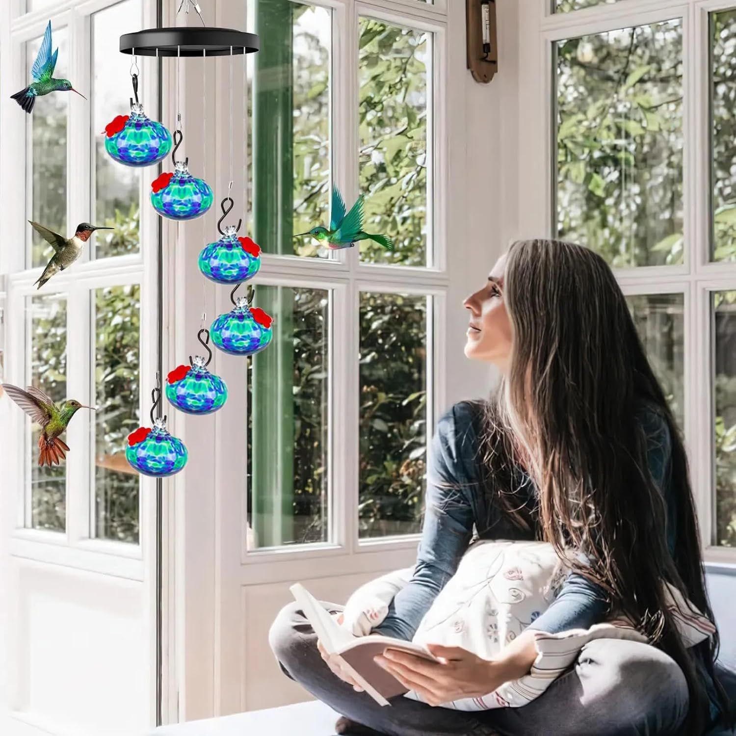 Charming Wind Chimes Hummingbird feeders, Hummingbird Feeders for Outdoors Hanging Ant and Bee Proof, Wind Chime — image 5