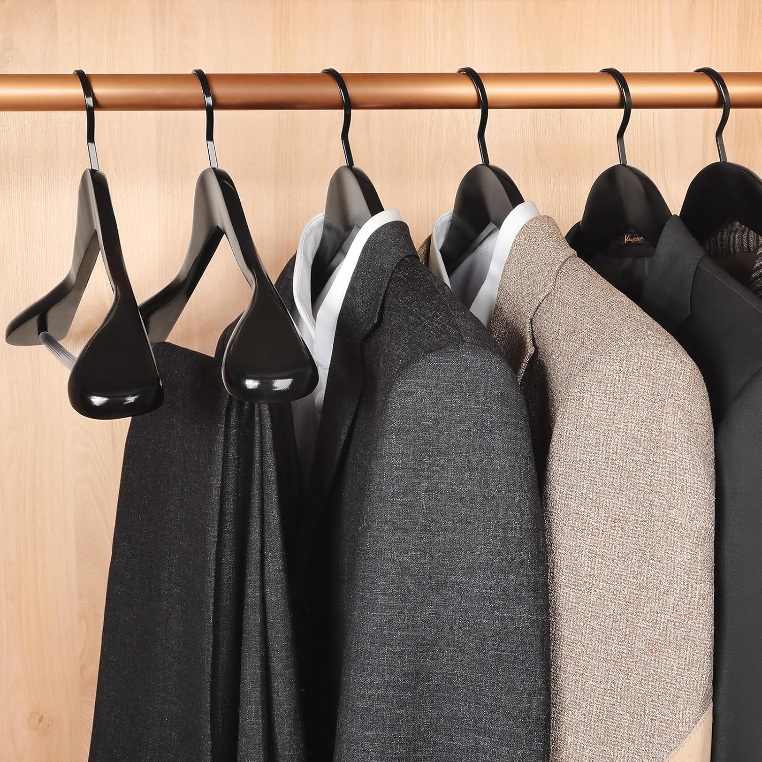 TOPIA HANGER Black Wooden Coat Hanger 6 Pack, Wide Shoulder Wood Suit Hangers with Extra-Thick Flat Hooks & Anti-Slip Pants Bar, Heavy Duty Clothes — image 6
