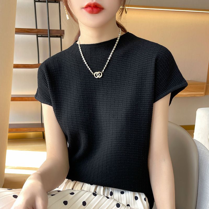 wu Thin Short Sleeve Plaid Knitted Top Turmeric L Size: L; Height (cm): 165-170; Weight (kg): 55-60; Bust (cm): 90-94; Waist (cm): 74-78; Shoulder width (cm) โ image 4