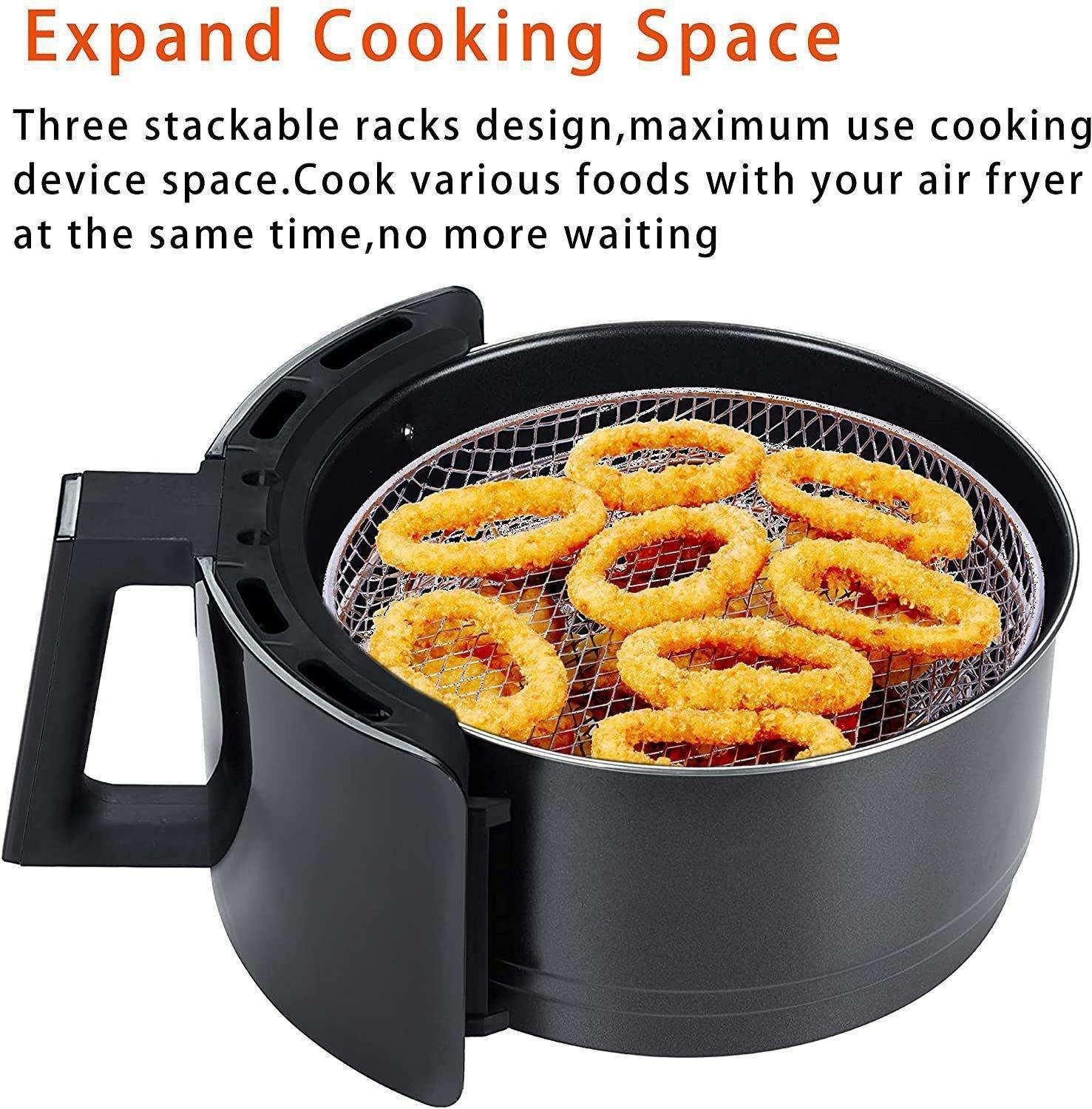 3pcs Air Fryer Basket Rack Stainless Steel Compartment, silver โ image 2