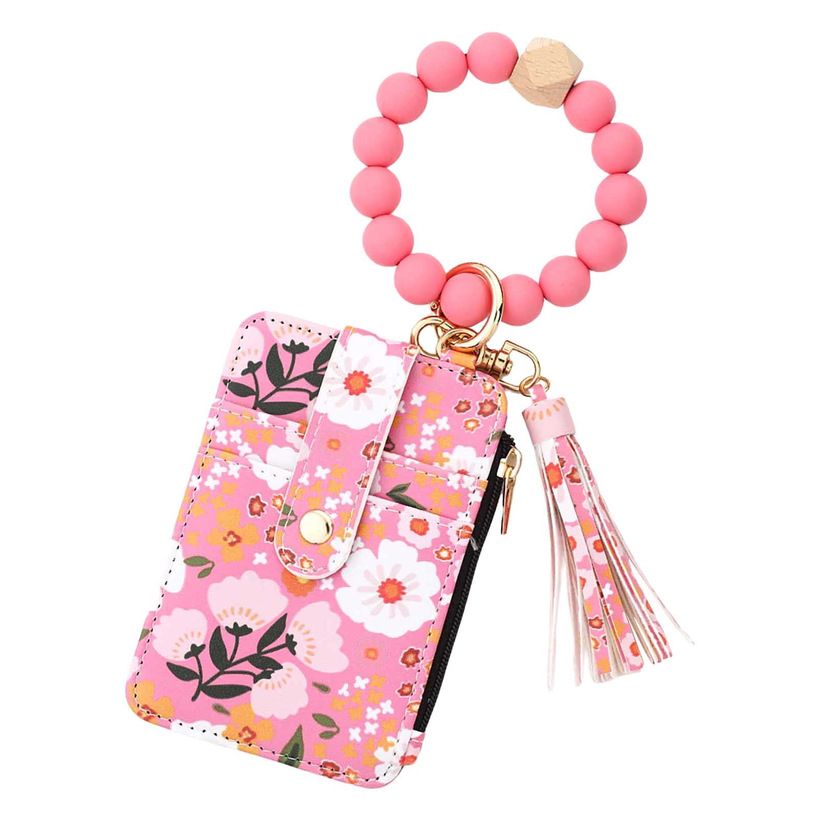 Wallet Women, Wallet Keychain Wristlet for Women, Slim Credit Card Holder Wallet, Fashion Tassel Keychain Bangle Key Ring Purse for Women ( 18 Kinds of Prints — image 2