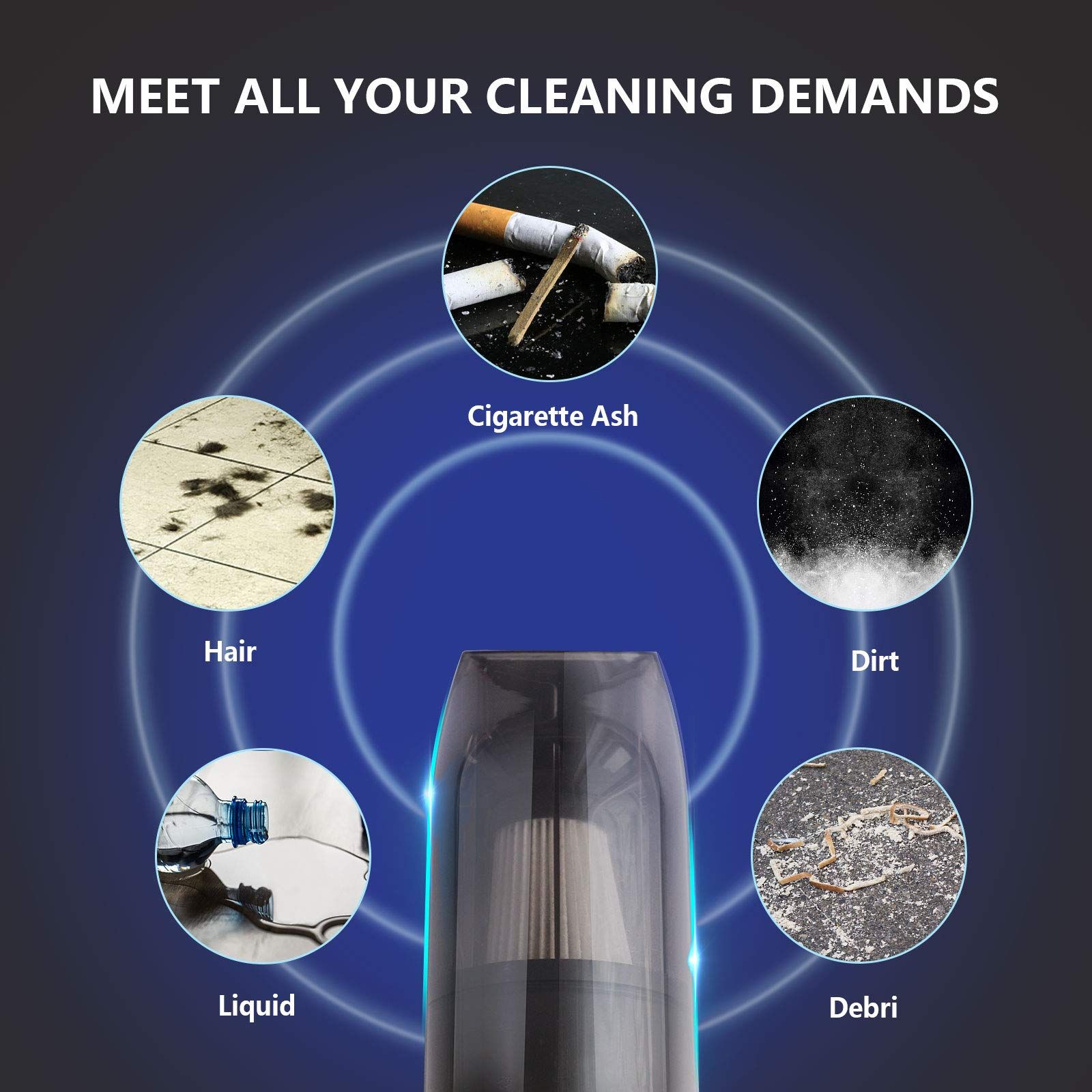 Portable Car Vacuum Cleaner High Power 9Kpa Hand Vacuum Cordless Rechargeable Handheld Vacuum 3x2000mAh Li-ion Battery â image 3