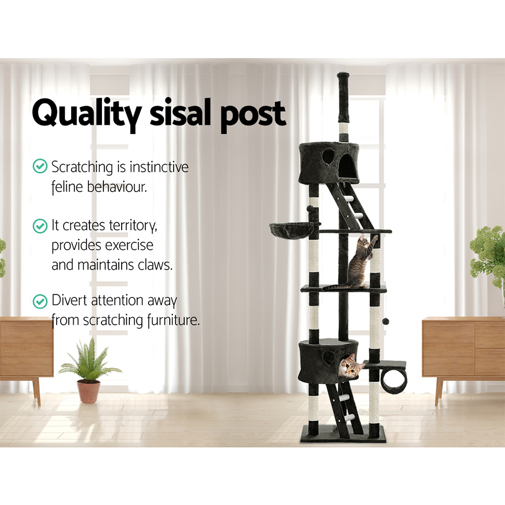 i.Pet Cat Tree 260cm Tower Scratching Post Scratcher Condo House Trees Grey โ image 4