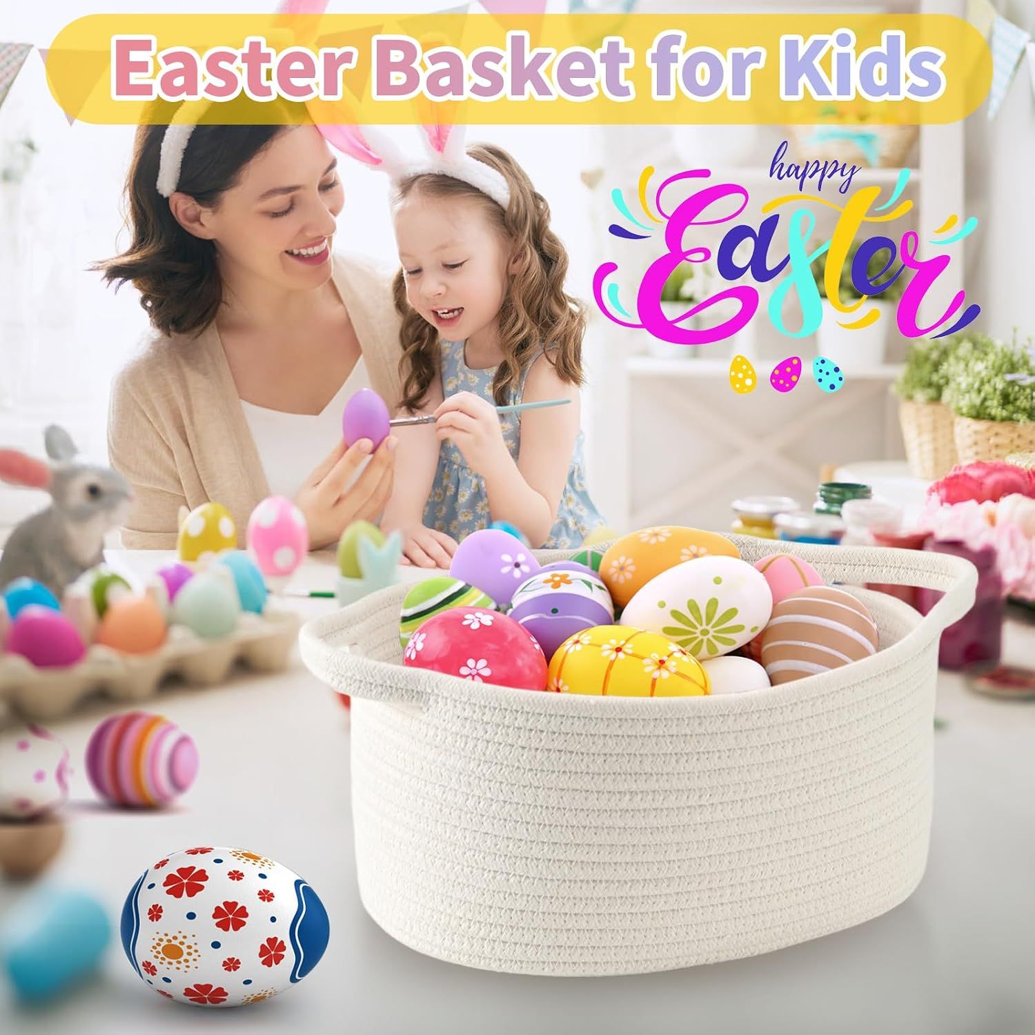 1 Piece Cotton Rope Basket with Handles Red, 30 x 20 x 12 cm โ image 2