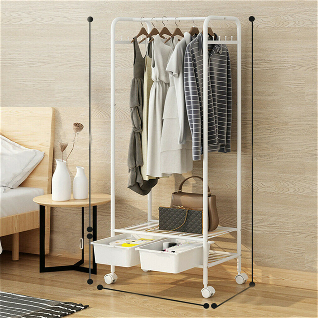 2Tier Rolling Free-Standing Clothing Garment Rack Closet Organizer Open Wardrobe — image 5