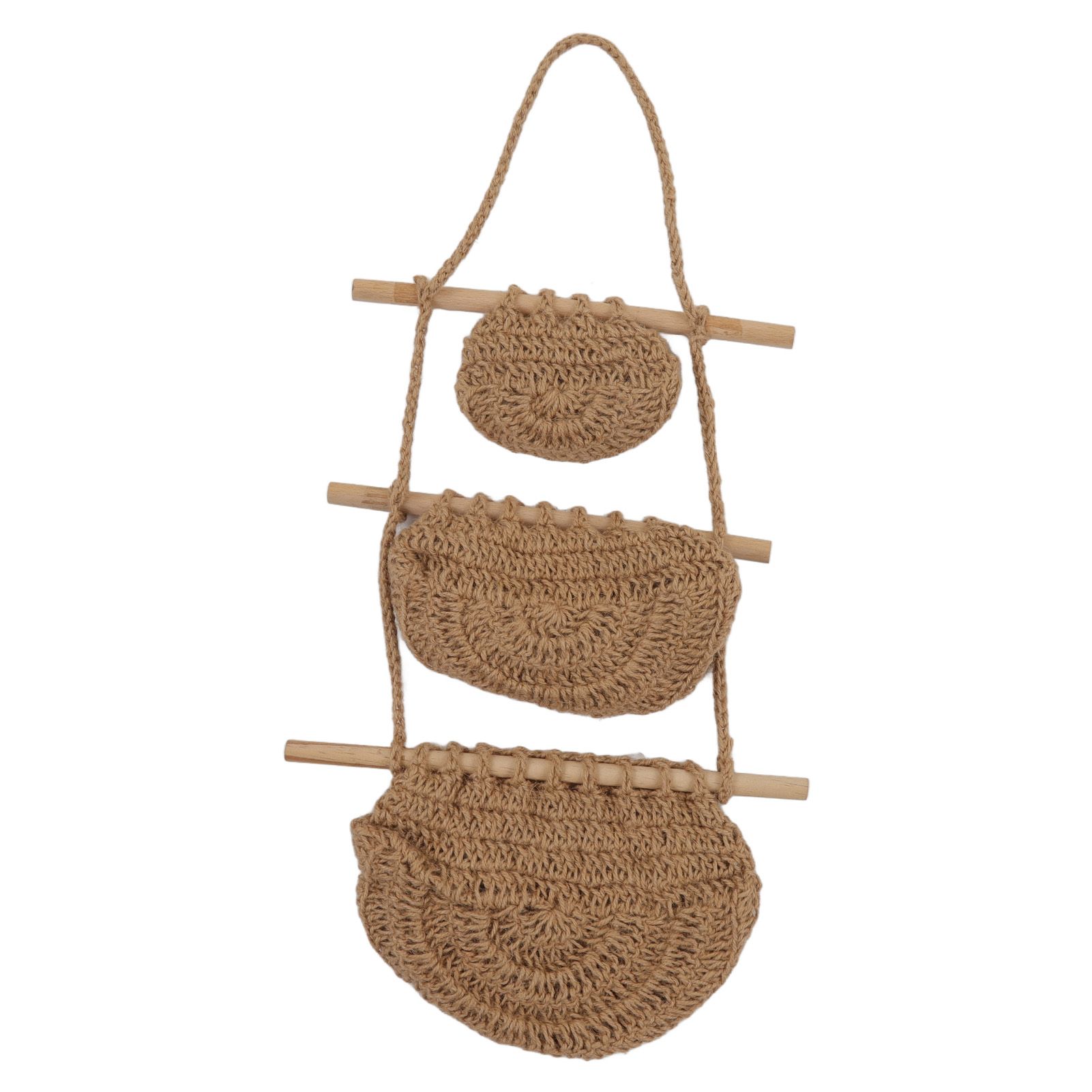 Hanging Fruit Basket 3 Tier Wall Mounted Handcraft Hemp Rope Wood 3 Tier Hanging Wall Basket for Toys Pet Plush Toys Dolls โ image 4