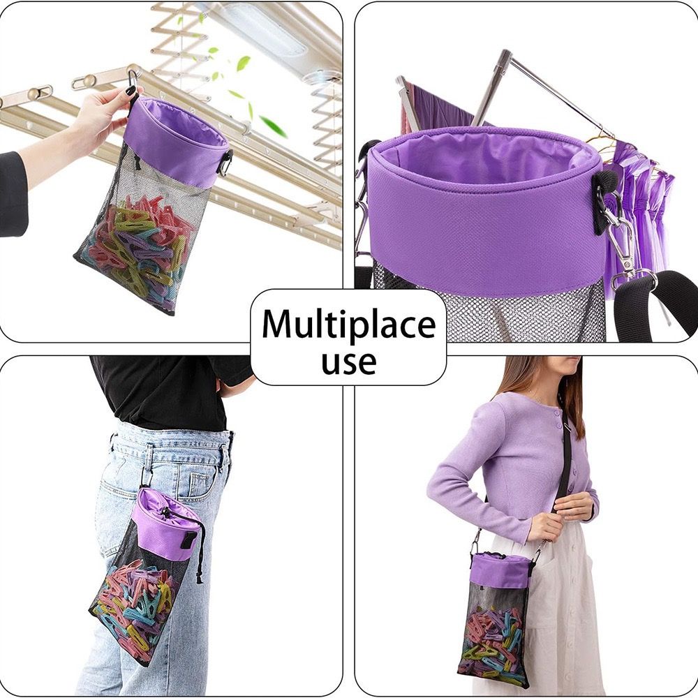 Hanging Clothespin Storage Bag with Drawstring Closure, Quick-Dry Mesh Organizer for Laundry Room, Adjustable Strap for Line Drying, Portable Clip — image 6
