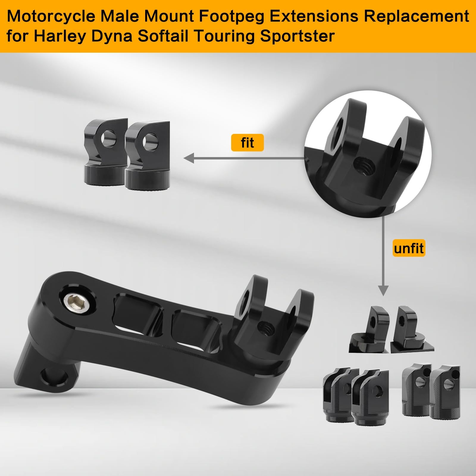 2pcs Motorcycle public seat foot nail extension part, passenger road nail clip support bracket, adjustable black replacement part — image 2