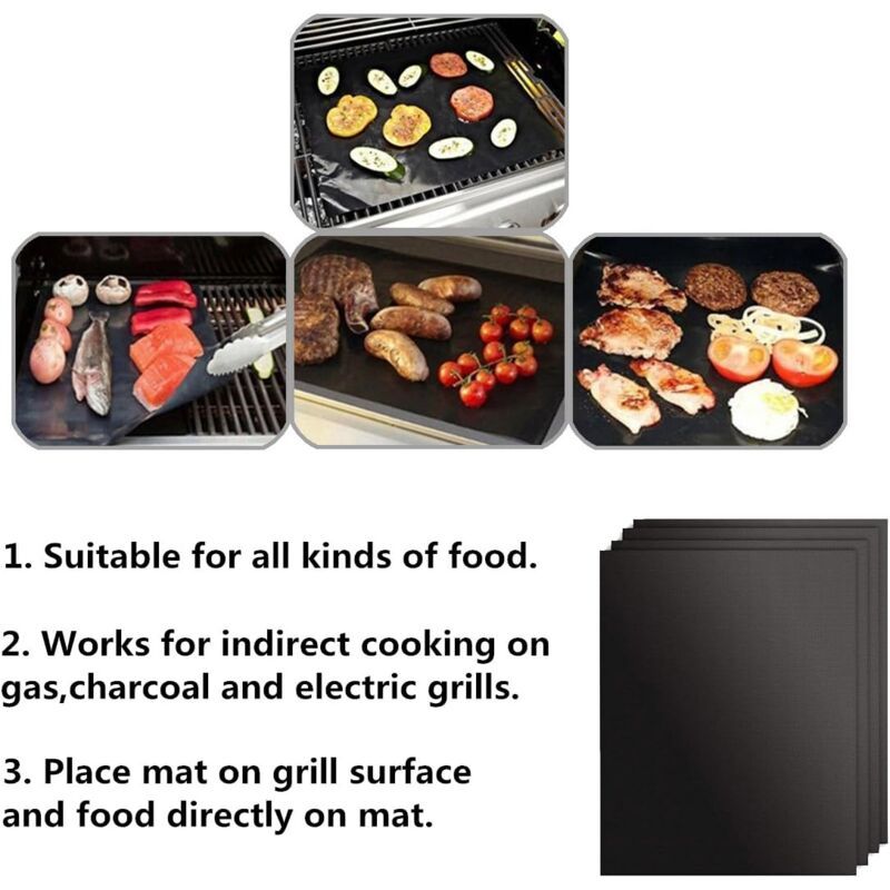 4 Pack Lid for Barbecue and Plancha Grill Mat for Barbecue and Oven, Non Stick Reusable and Cleanable Barbecue Mat, Charcoal, 330 × 400 × 0.2 mm — image 3
