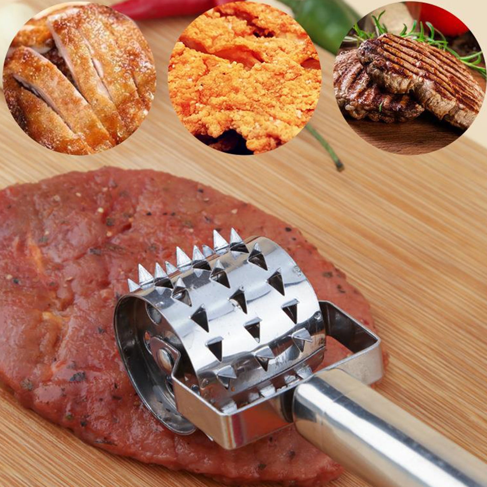 1 Piece Stainless Steel Rolling Meat Tenderizer, Needle Pin Hole Punch Tool for Steak, Chicken, Pork, Beef and Pizza Dough