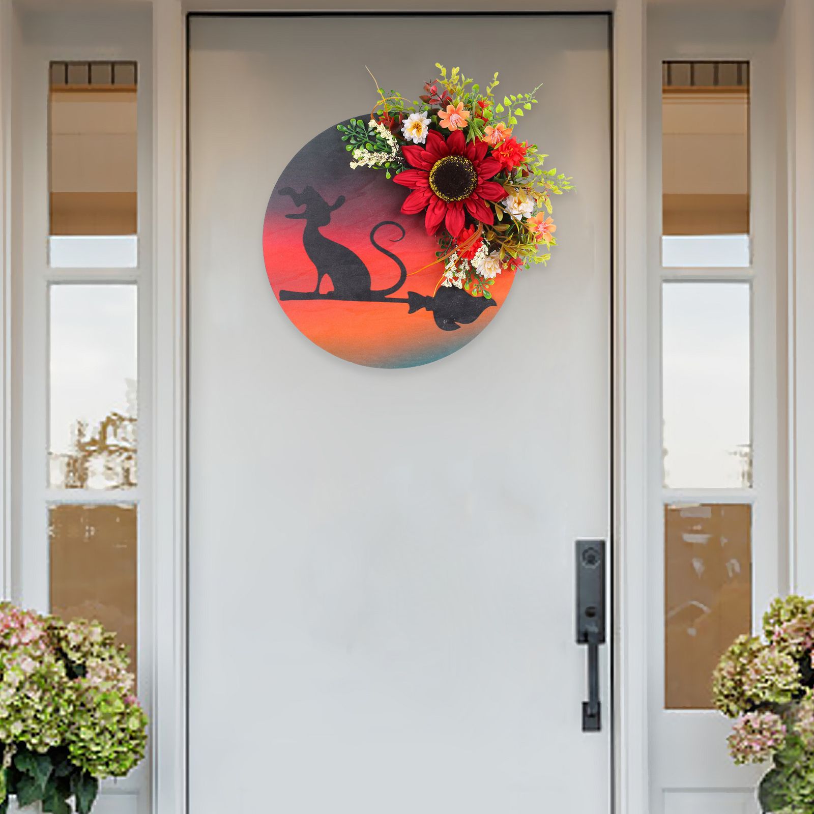 Halloween Moon Cat Wreath Door Hanging Decoration Artificial Flower Halloween Wreath — image 4