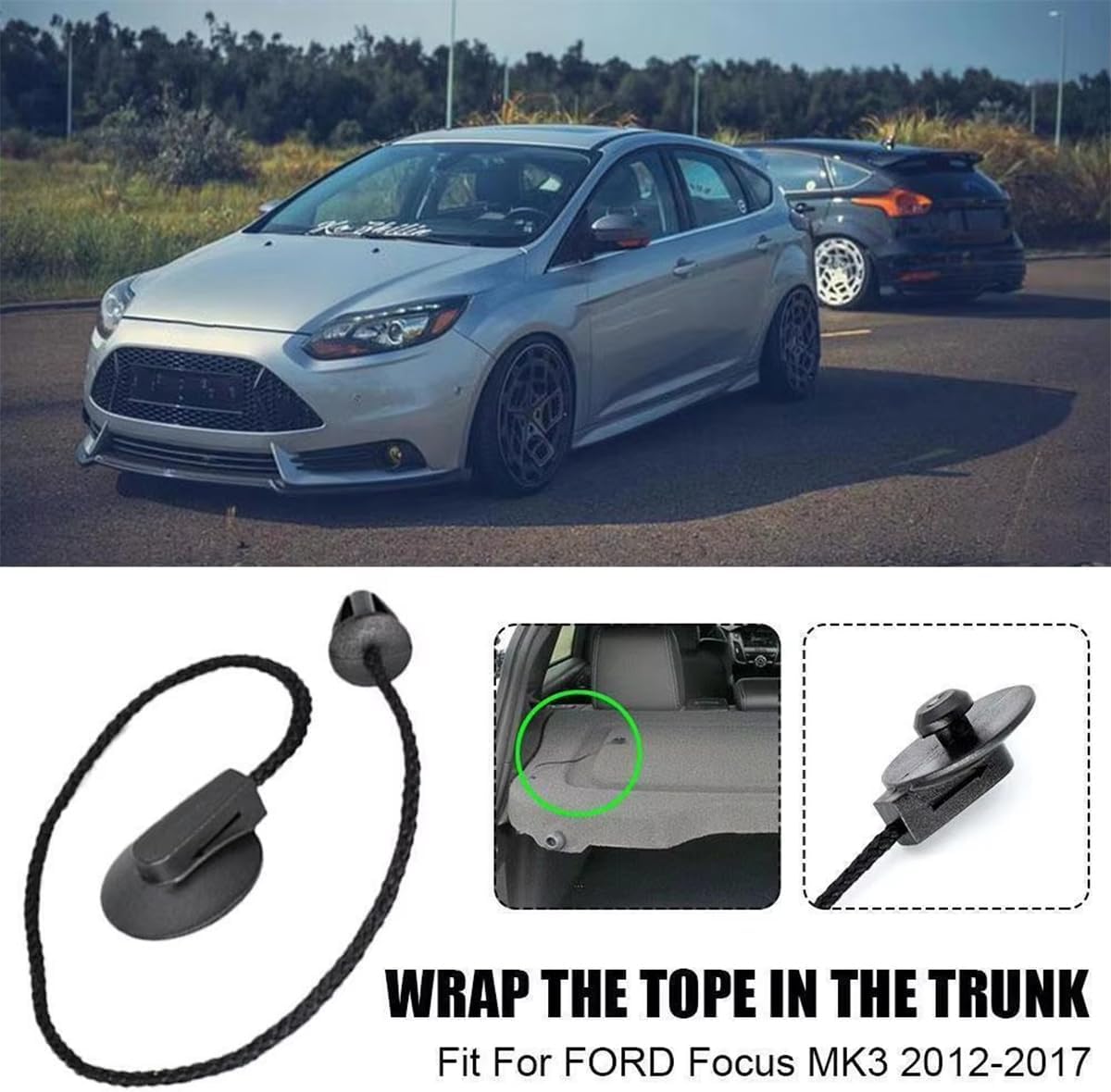 2PCS Parcel Shelf Fixing Cord, Parcel Shelf Fixing Strap, Car Parcel Shelf Cords Rear Parcel Shelf Strings for Focus MK3 2012-2017 Ford — image 4
