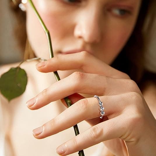 6-Pack Adjustable Antistress Ring with Rotating Beads, Silver โ image 3