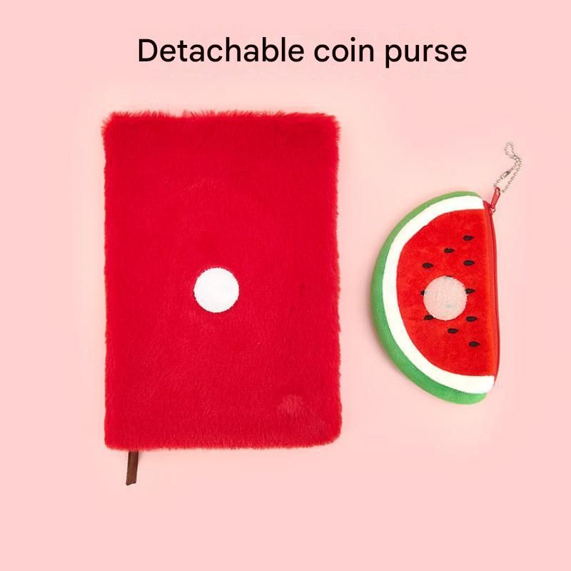 A5 Plush Fruit Notebook with detachable pineapple-shaped coin purse โ features a soft plush cover and 80 lined pages; a cute design perfect for school use or โ image 4