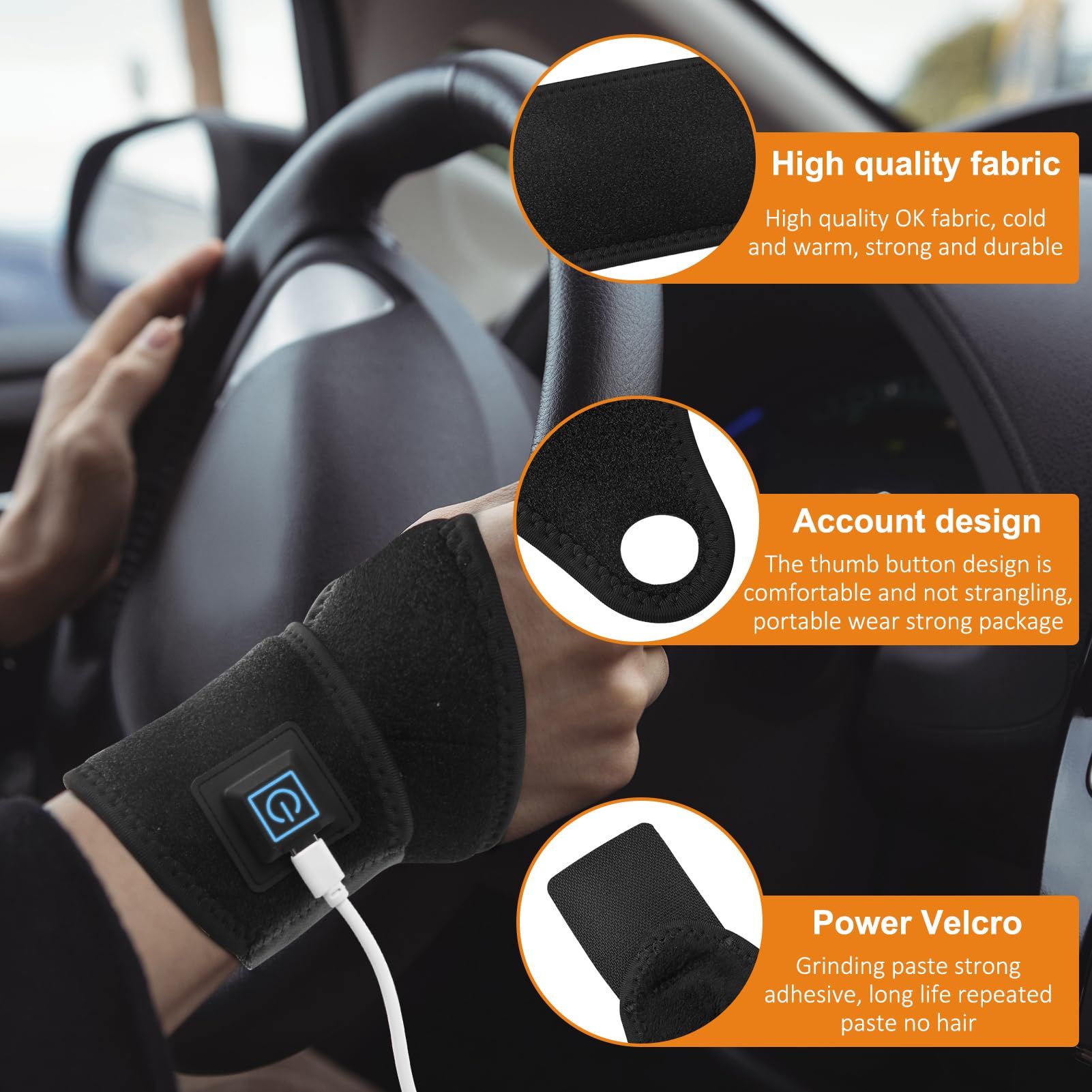 Heated Wrist Brace - Wrist Support to Relieve Pain, Relax Muscles, Long-lasting Comfort,Black (1pack) — image 3
