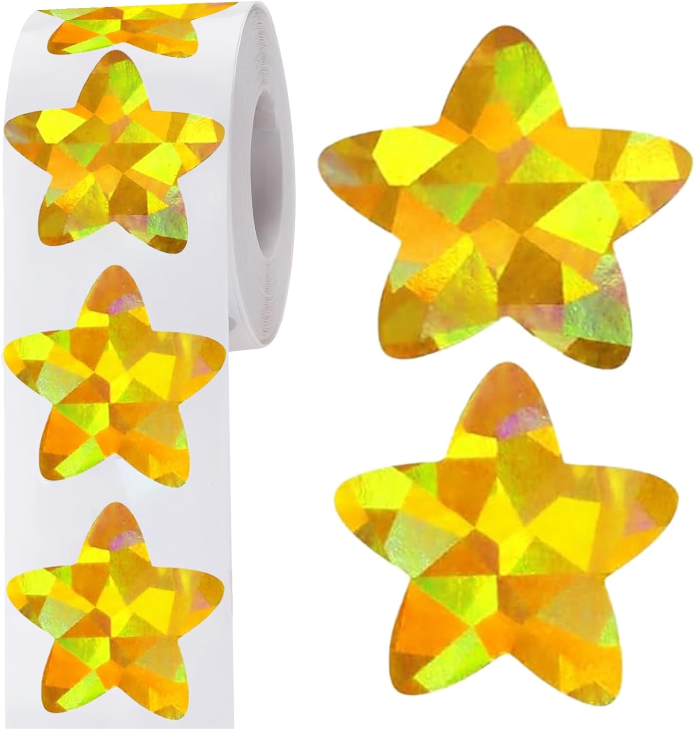 Holographic Gold Star Stickers for Kids Reward - 500Pcs 1.5Inch Shiny Self-Adhesive Metallic Glitter Foil Stickers for DIY, Homework, School, Classroom