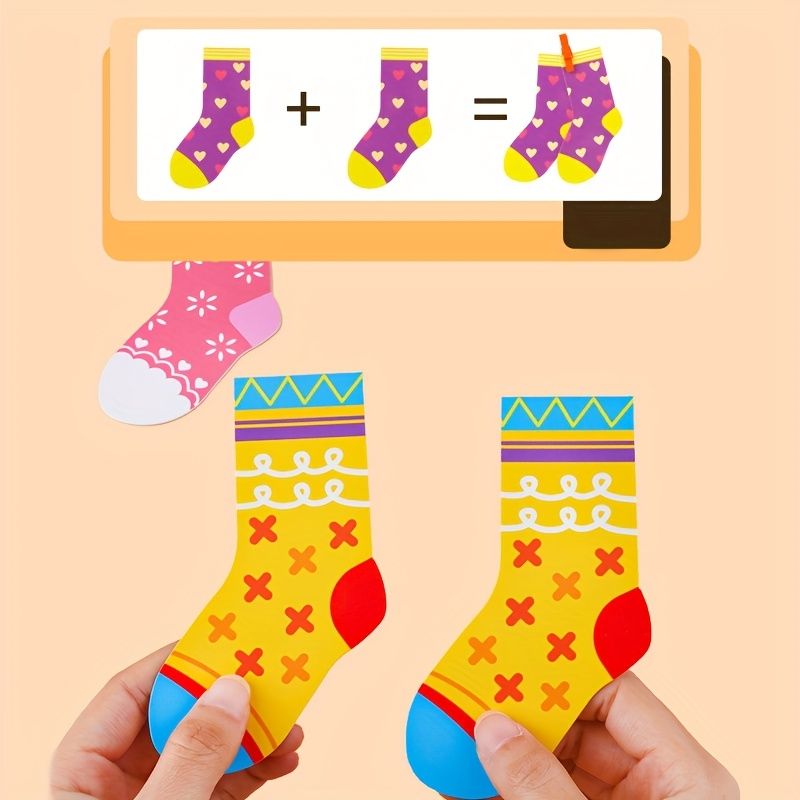 Colorful Life Skill Matching Game - 16 Pairs Socks, 20 Clips & A rope | Practical Life Skills Activity | Fine Motor, Organization 16 Pairs Socks+20 — image 5