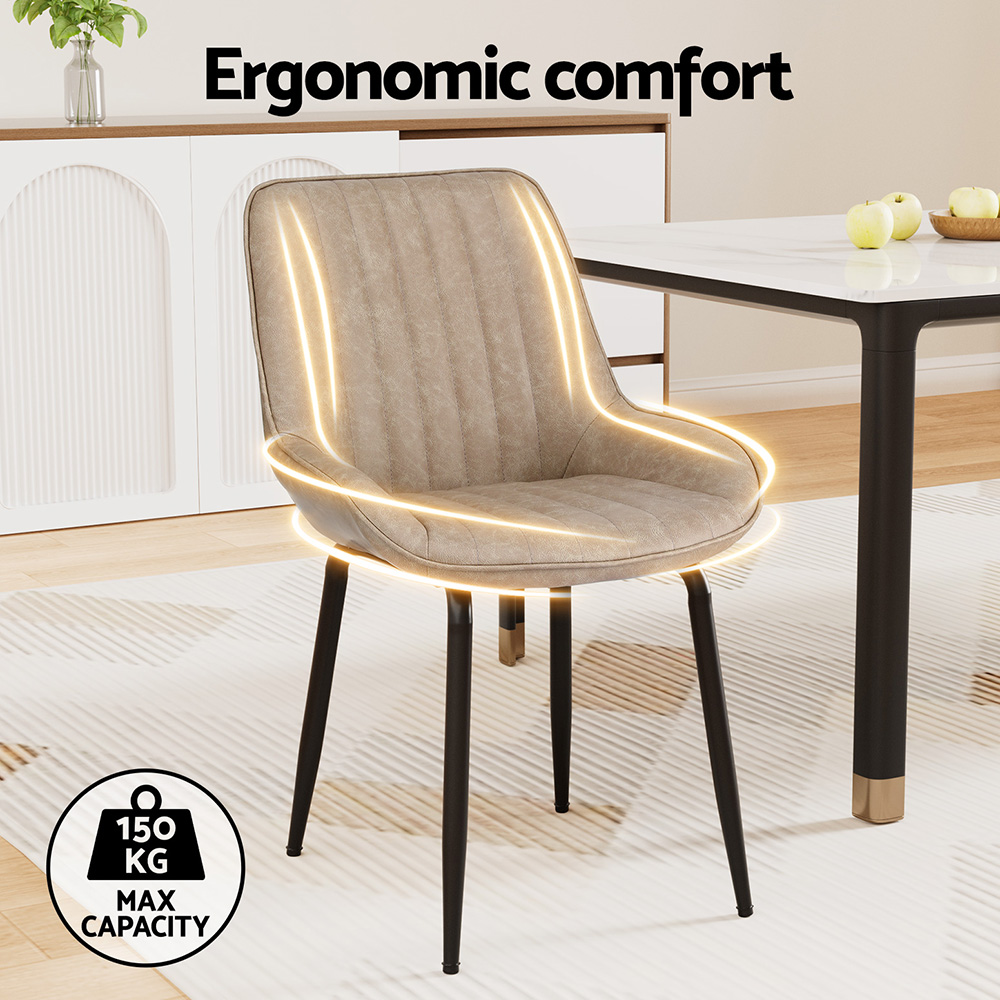 Artiss 2x Dining Chairs Retro PU Leather Kitchen Lounge Cafe Accent Chair Khaki โ image 4
