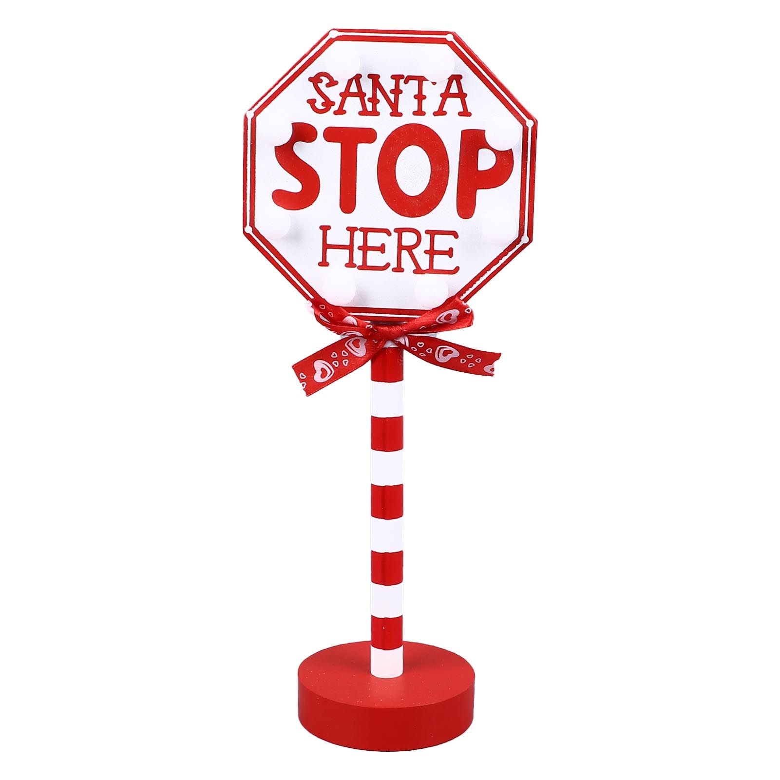 Christmas Stop Here Decor Metal Solid Wood LED Delicate Santa Stop Here Tree Topper for Christmas Party Octagon 12 × 8 × 30.5cm