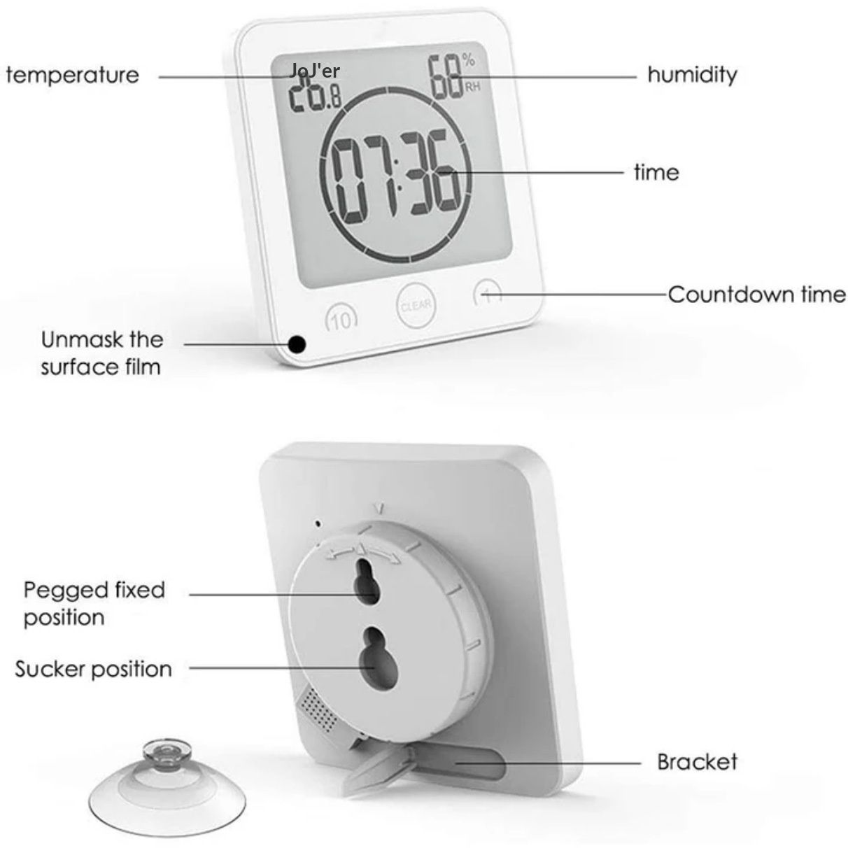 Digital Bathroom Shower Wall Clock Timer with Alarm with Big LCD Display, Waterproof for Water Spray, Wall Clock Timer for Bathroom Shower Makeup Cooking — image 5