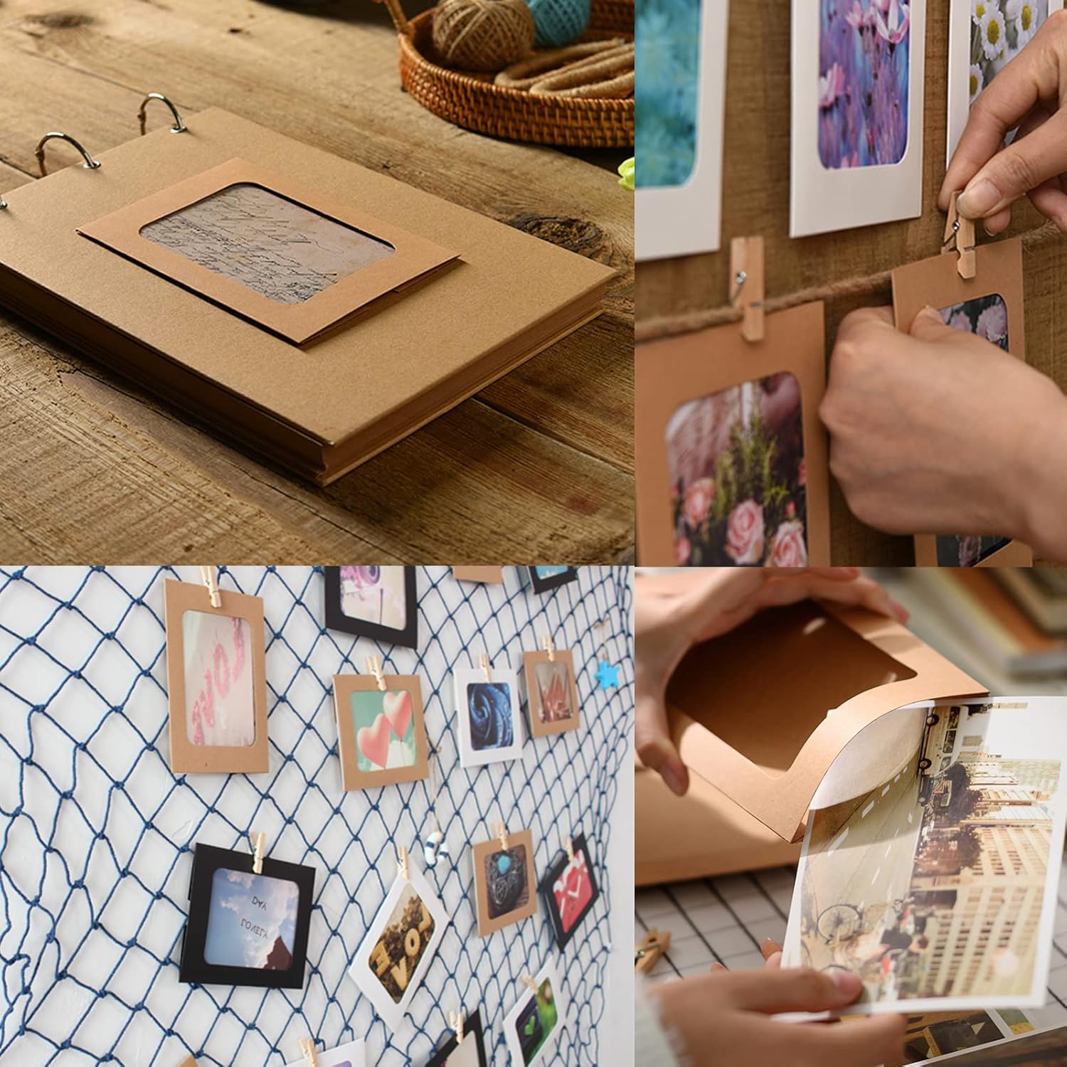 30Pcs Brown Paper Picture Frames, 4x6 inch Cardboard Photo Frames with Wooden Clips and String, DIY Picture Frames for Kids Artwork, Bedroom, Classroom Wall — image 6