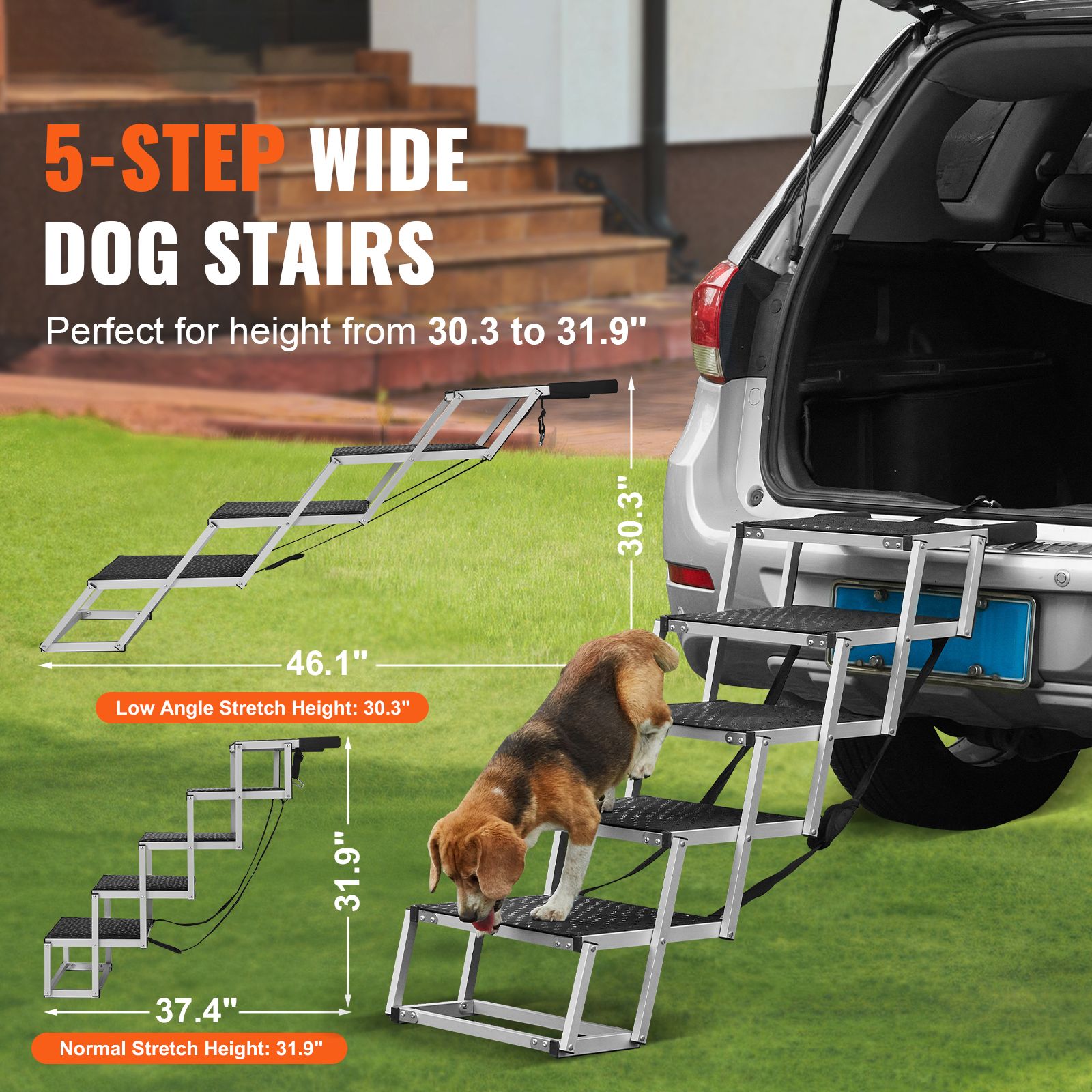 Dog Stair for Cars, Wide 5-step Dog Car Steps, Folding Dog Car Ramp with Nonslip Surface, Portable Pet Steps Lightweight Aluminum for Car, SUV and Truck โ image 2