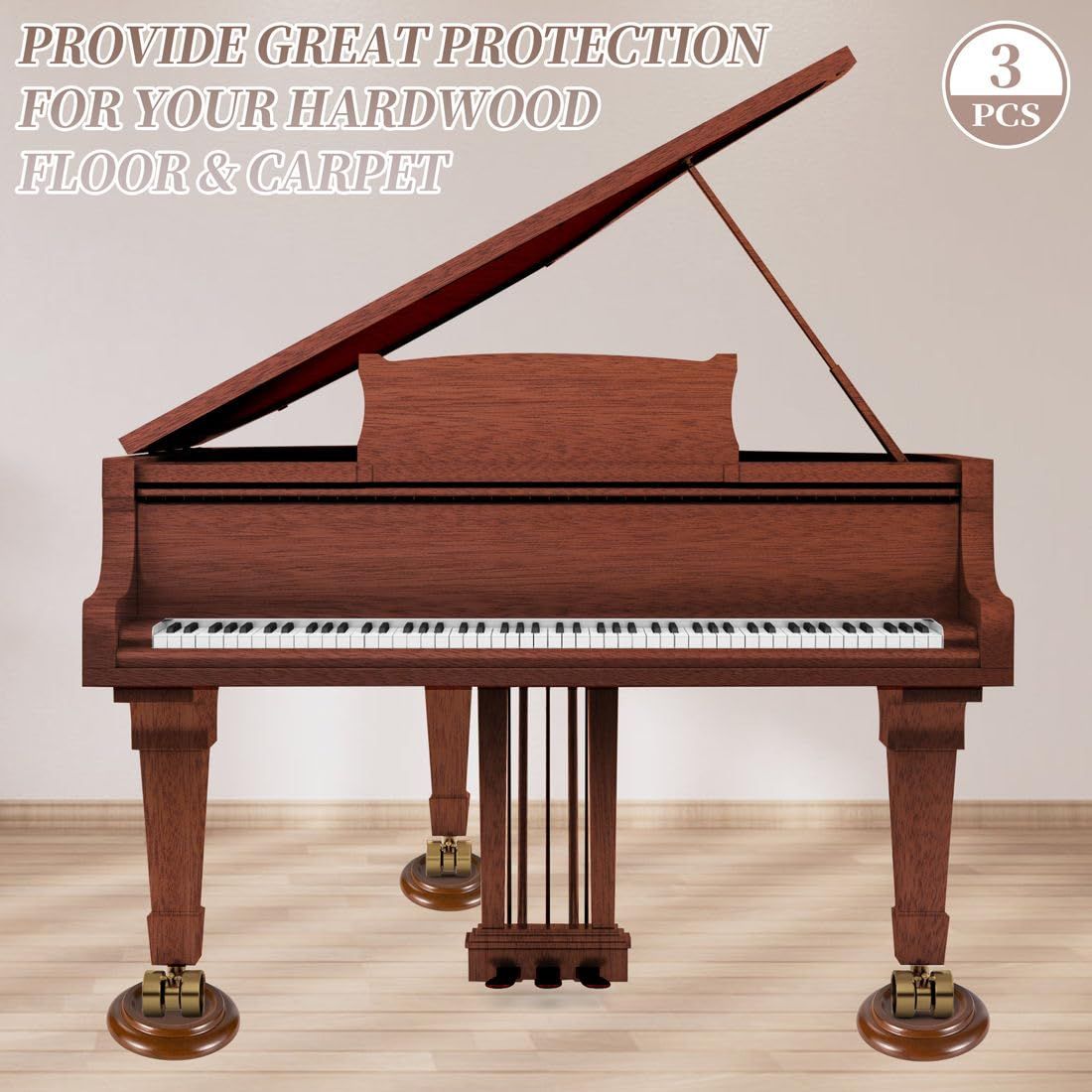 Piano Caster Cups Grand Piano Caster Cups Wood Coasters Cups Piano Caster Pads for Grand Piano 3pcs — image 5