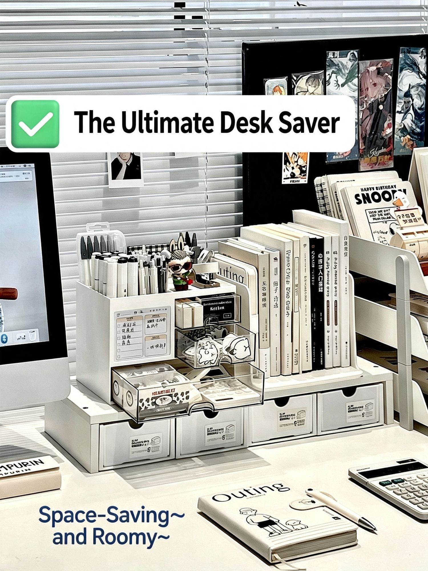 White Two Drawer Desktop Storage Case, Thickened Non-Toxic Desk Organiser, Convenient Storage For Students’ Daily Desk Supplies — image 4