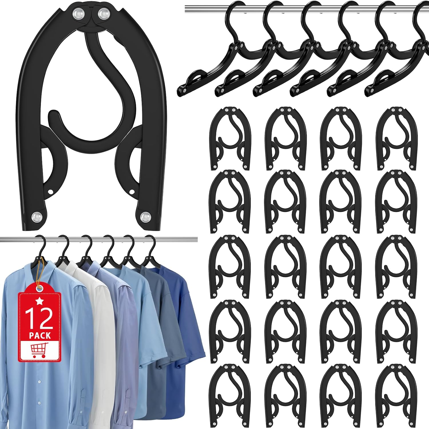 12 Pcs Portable Travel Hangers for Cruise Ship Essentials 2026, Plastic Folding Foldable Hangers Clothes Drying Rack Travel Accessories for Suitcase, RV