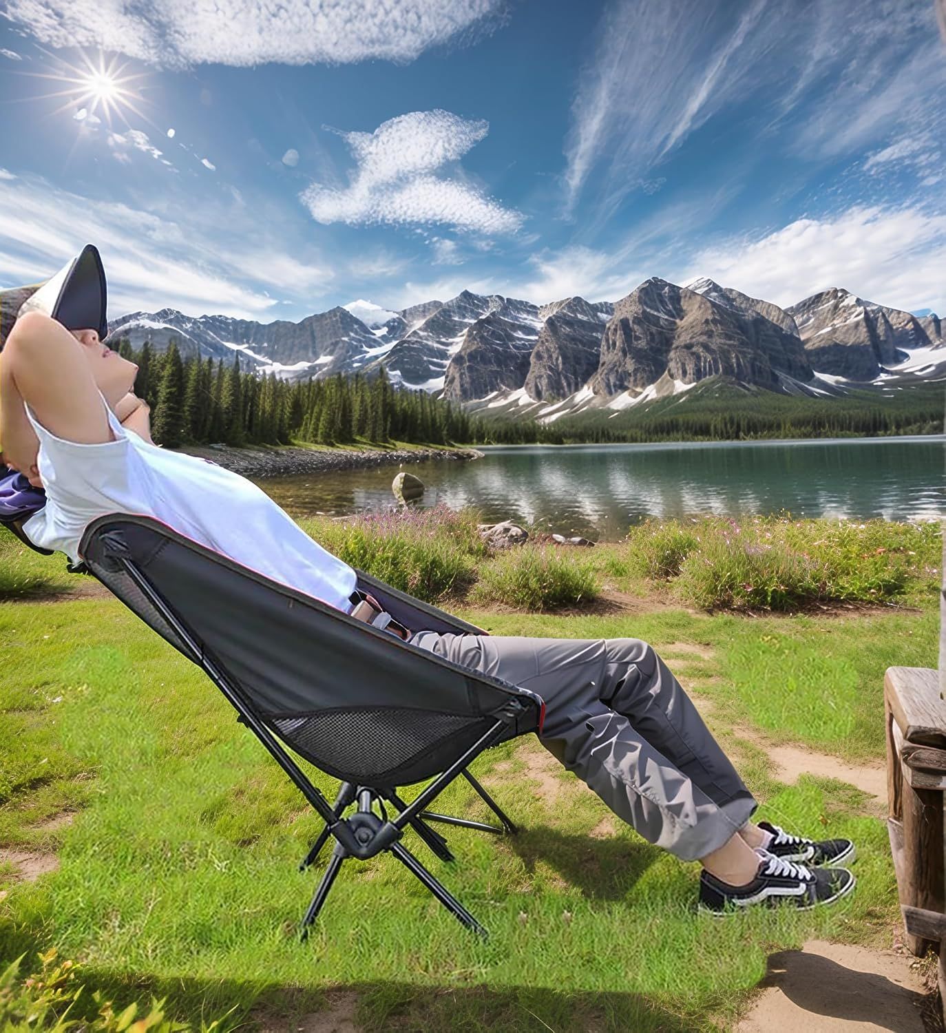 Portable Folding Camping Chair with Carry Bag, Lightweight Outdoor Seat for Hiking, Fishing, Picnics, Beach Trips and Backyard Use, Black — image 2
