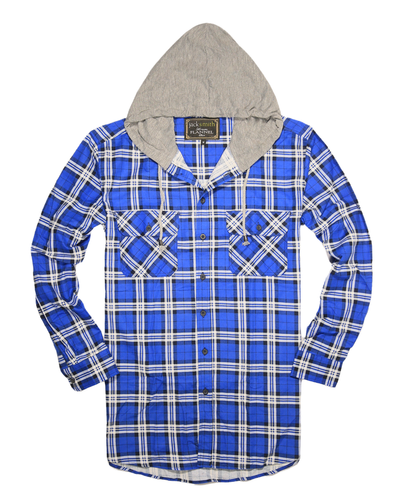 Mens Cotton Flannelette Shirt w Jersey Hood Long Sleeve Flannel - Spanish Blue โ image 6