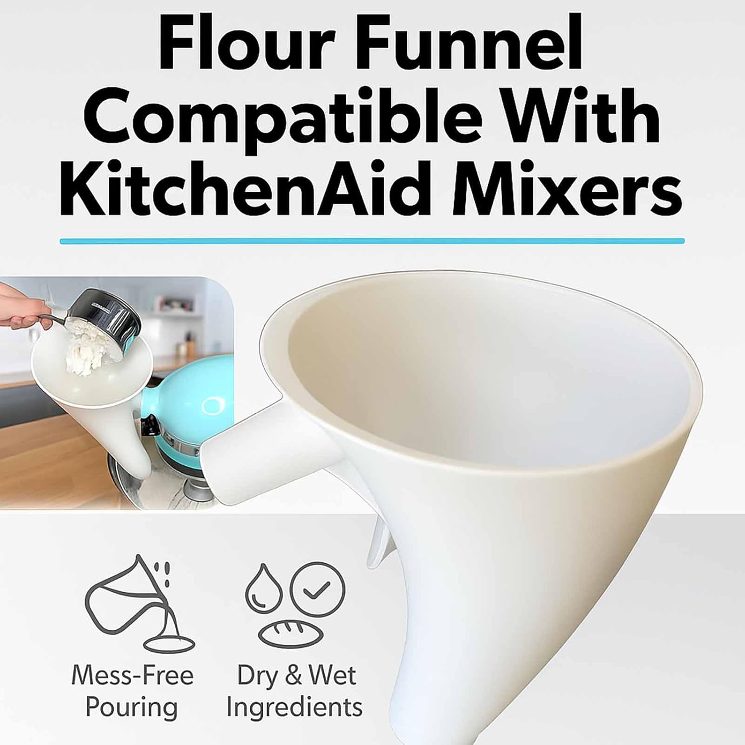 Funnel for Kitchen Aid Mixer, Kitchen Aid Accessories and Attachments, Pouring Chute for Kitchid Mixer, Fits Tilt-Head 4.5–5 Qt (KSM150), Durable — image 2