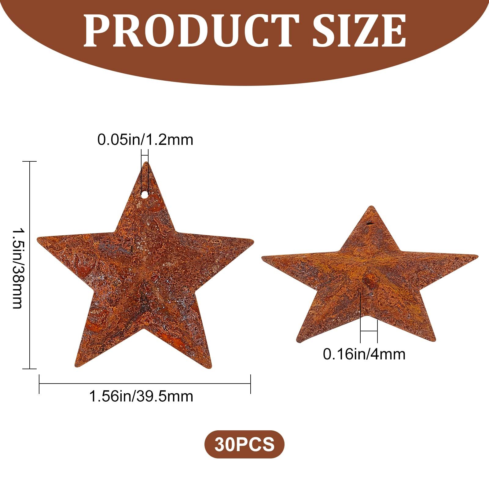30PCS1.5" Rusty Metal Barn Star Vintage Antique Primitives Country Decor Tin Steel Stars with Holes Rustic Ornament Original Retro — image 2