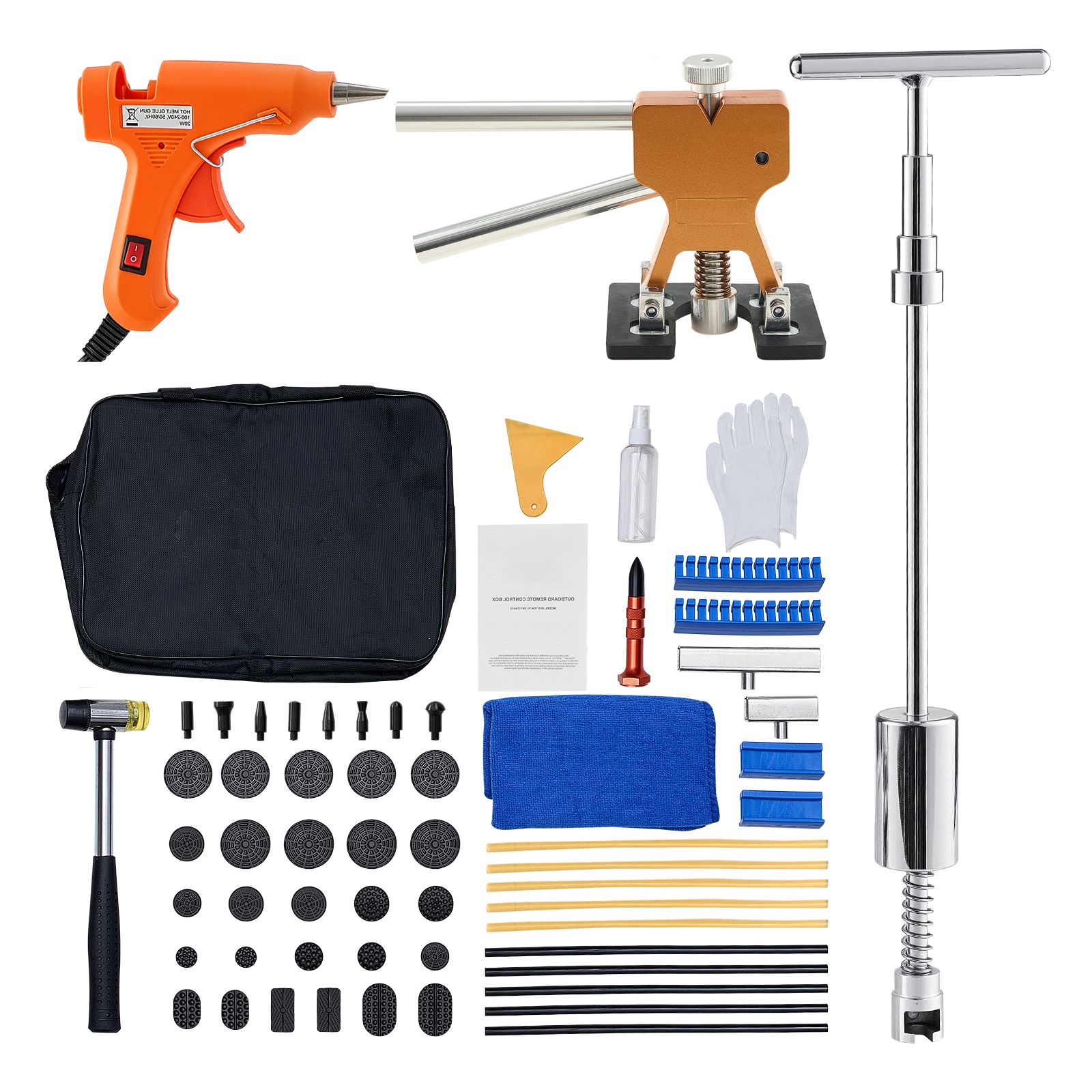Dent Puller Kit, 61 PCS Paintless Dent Removal Kit with Golden Lifter, Slide Hammer T-Bar, Glue Gun, Auto Body Hail Damage Repair Remover Tools for Car