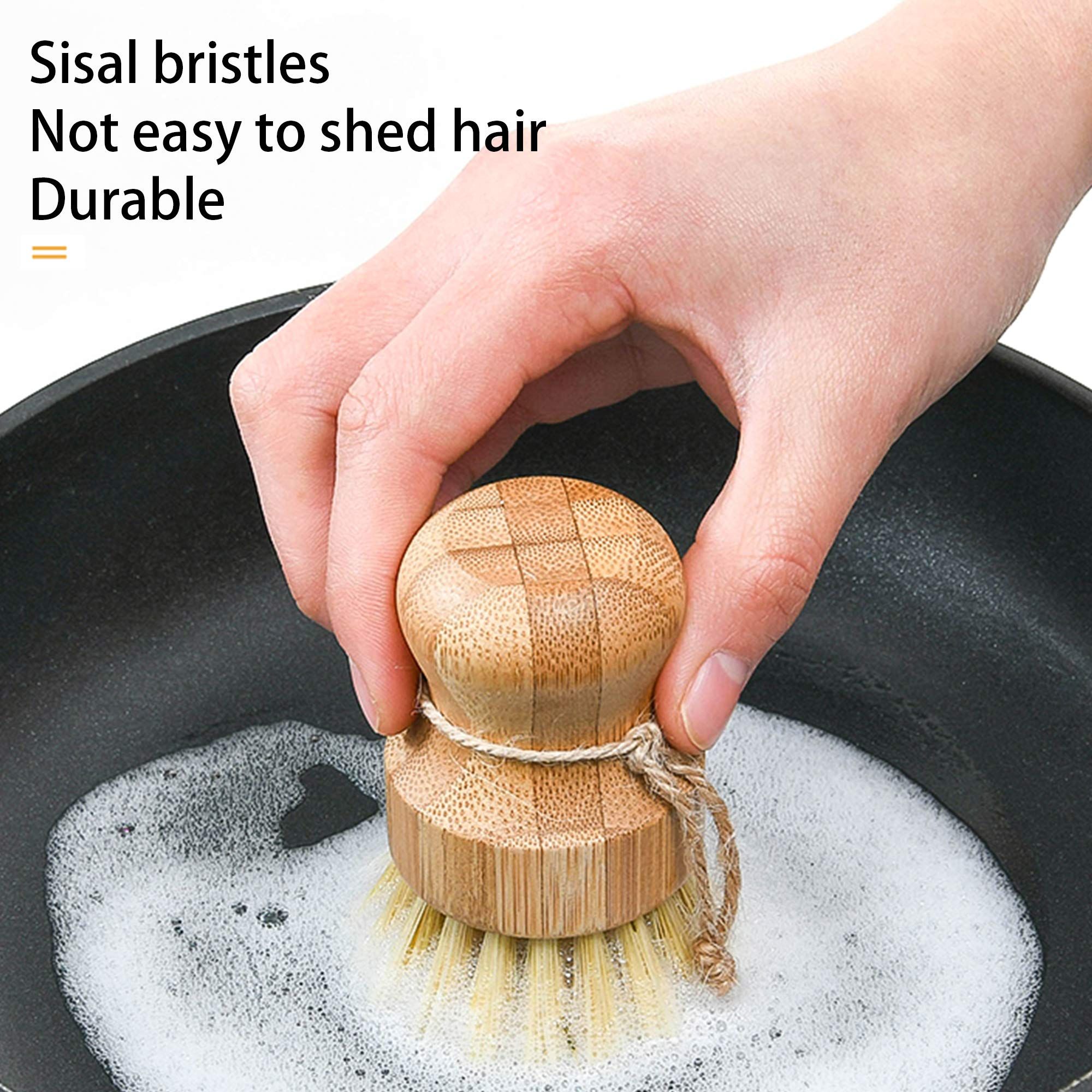 Natural Sisal Dish Washing Brush Bamboo Round Scrub Brush Pots Pans Vegetables Household Cleaning Brush — image 2