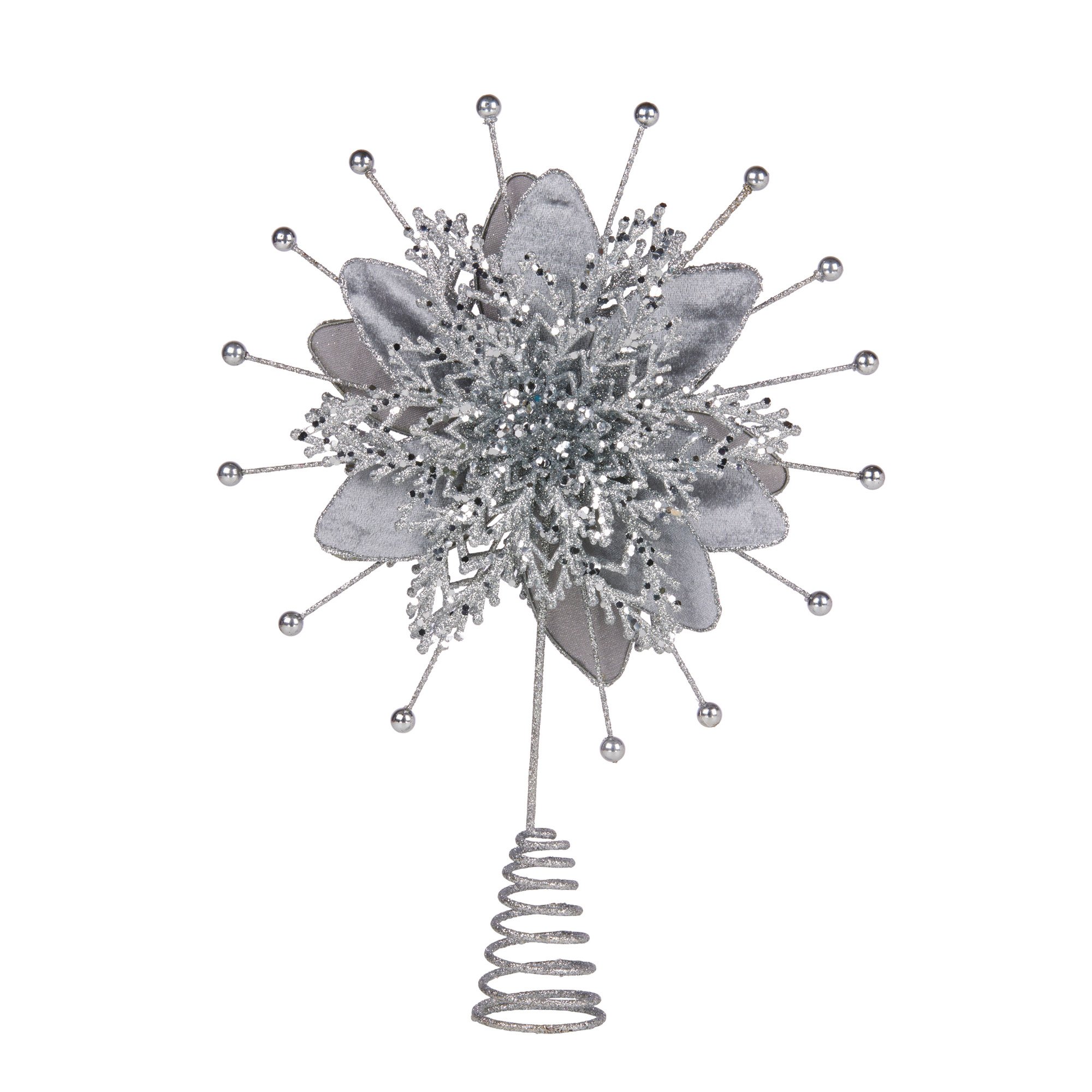 Christabelle Christmas Tree Topper Poinsettia Decoration Ornament Silver Petals — image 2