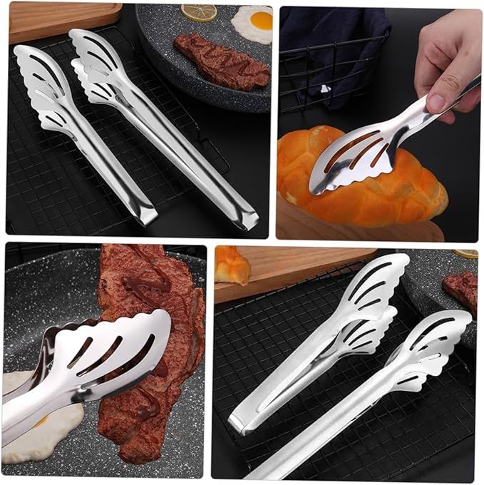 2 Pcs Stainless Steel Barbecue Clamps Set, Small and Large Bbq Tongs for Steak and Bread, Heat-resistant Food Tongs for Grilling and Cooking, Kitchen Utensils — image 4