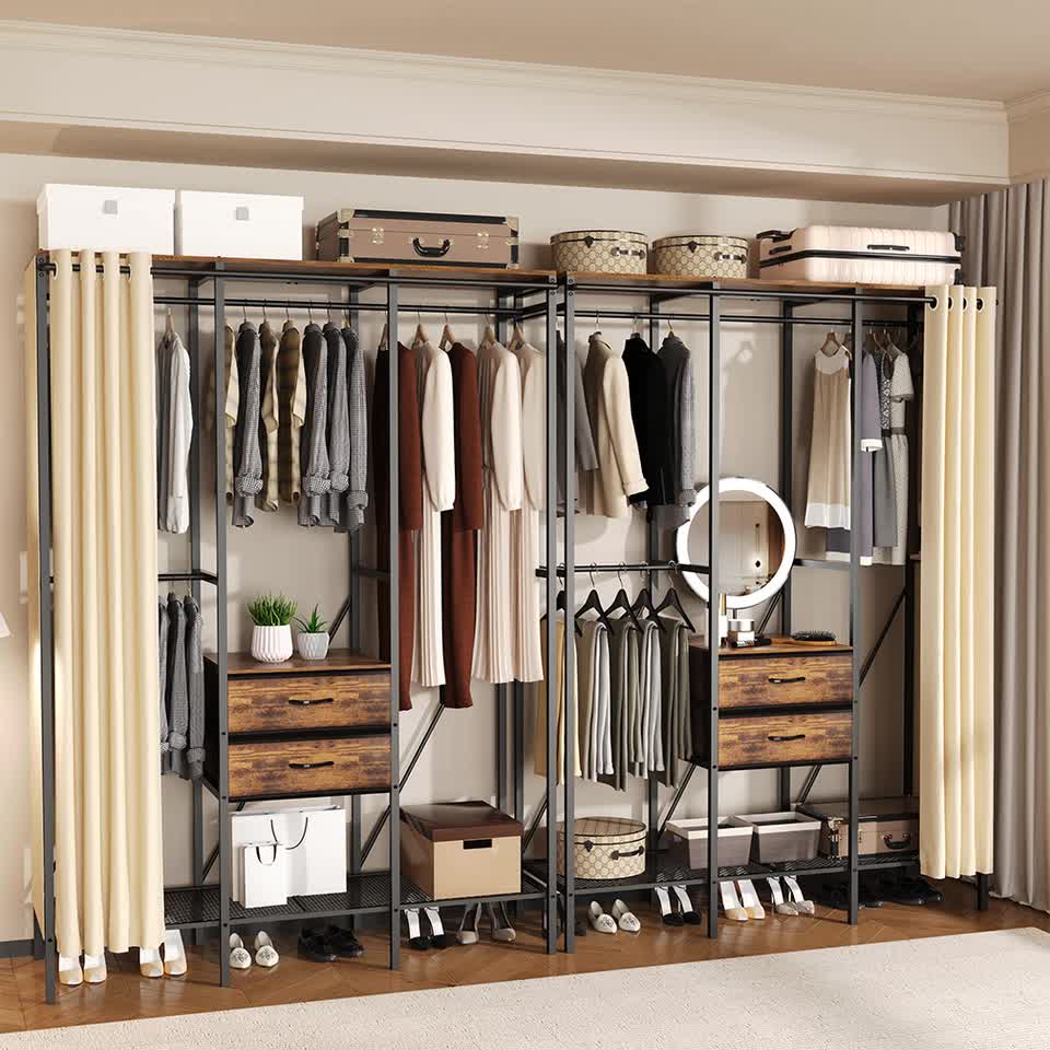XXXL Large Open Wardrobe Closet - Freestanding Clothes Rail Rack with Curtains (AU) — image 4