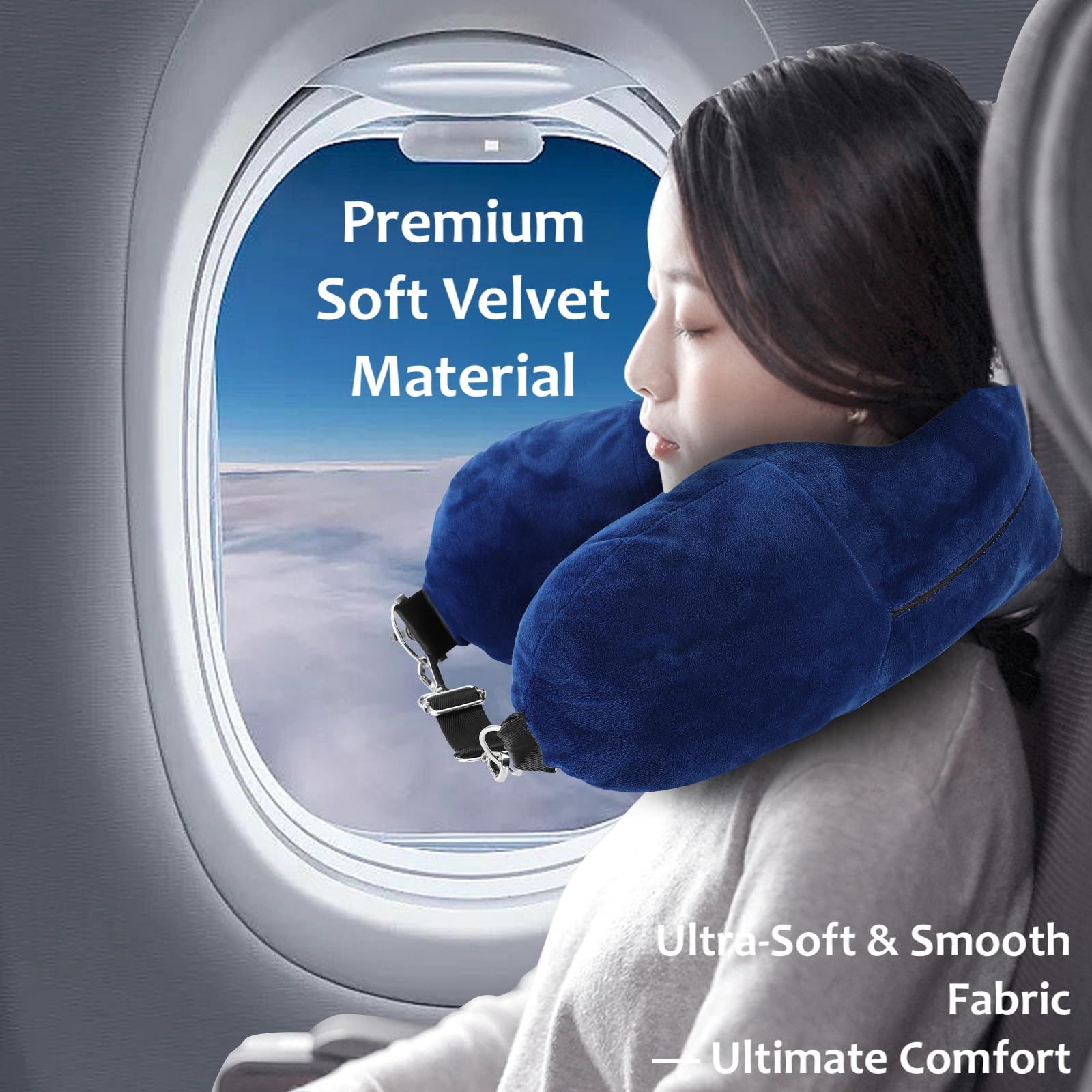 Luggage Pillow Soft Plush Filling Clothes Luggage Pillowcase Outdoor Multi functional U-shaped Portable Headrest（blue） — image 5