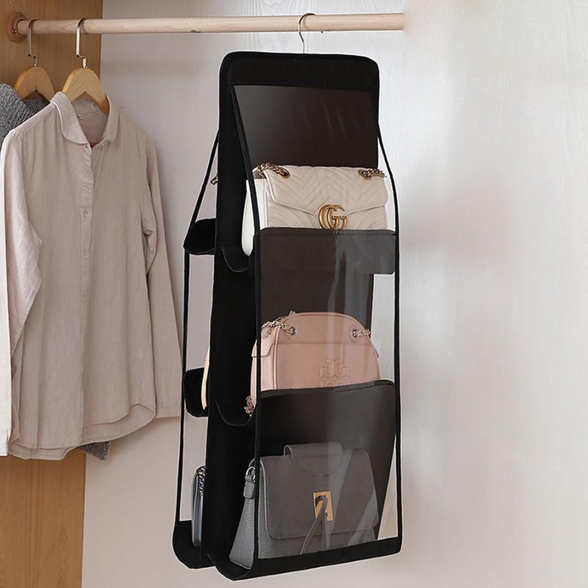 Handbag Organizer - Bag Organizer - Storage for 6 Handbags - Storage Bags - Hanging Wardrobe Organizer - Women's Handbag - Storage Space - 3 Layers - Foldable — image 5