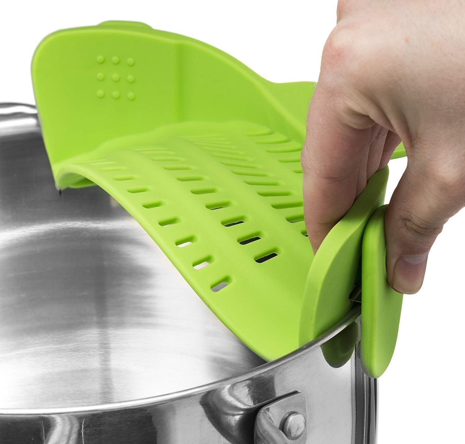 Heat Resistant Silicone Pot Strainer, Clip on Pots Pans, Pan Strainer for all Pots and Bowls - Green โ image 5