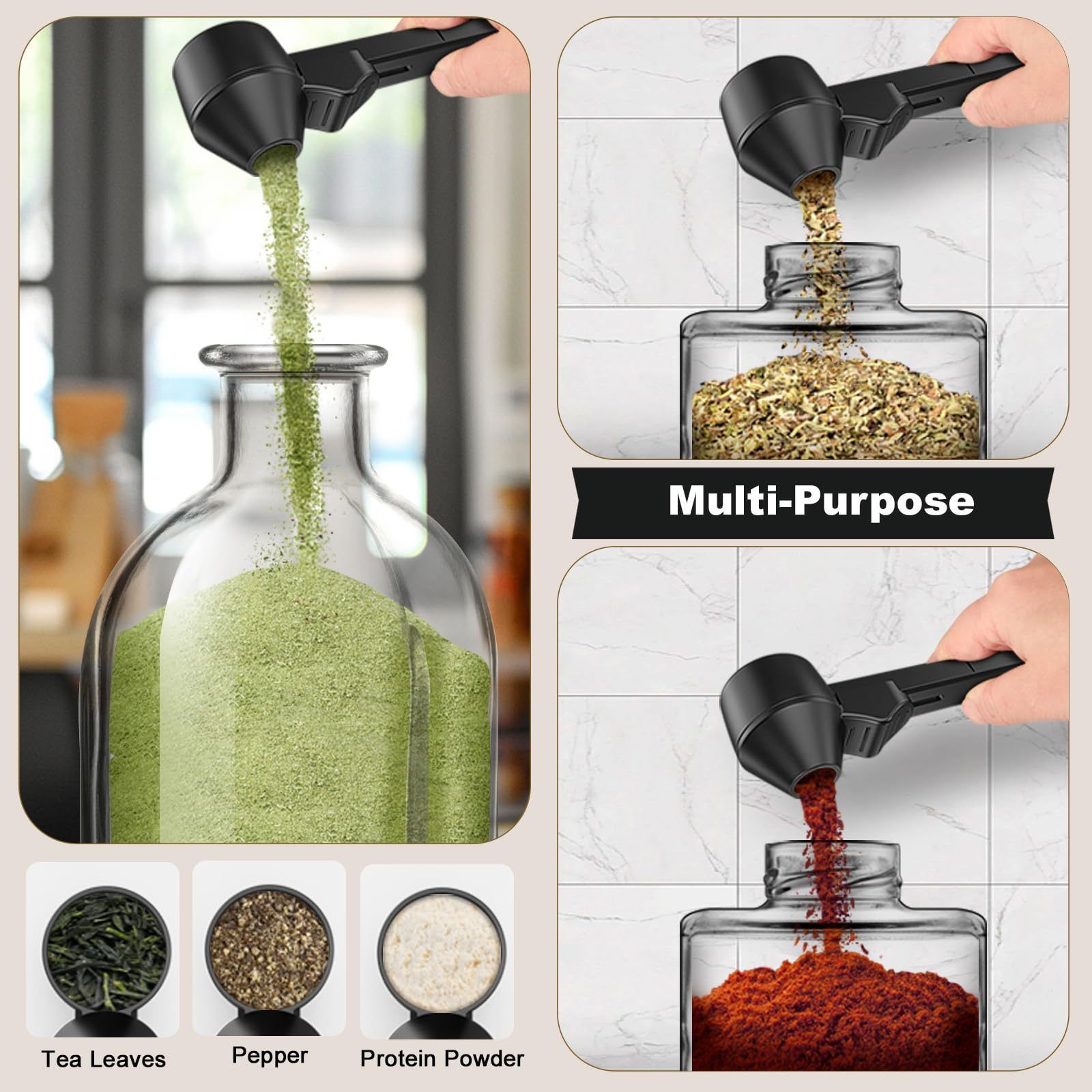 2 pcs Black Sliding Coffee Scoop - Long Handle Plastic Measuring Spoon for Ground Coffee and Tea Leaves and Pepper and Protein Powder - Storage Design for โ image 5