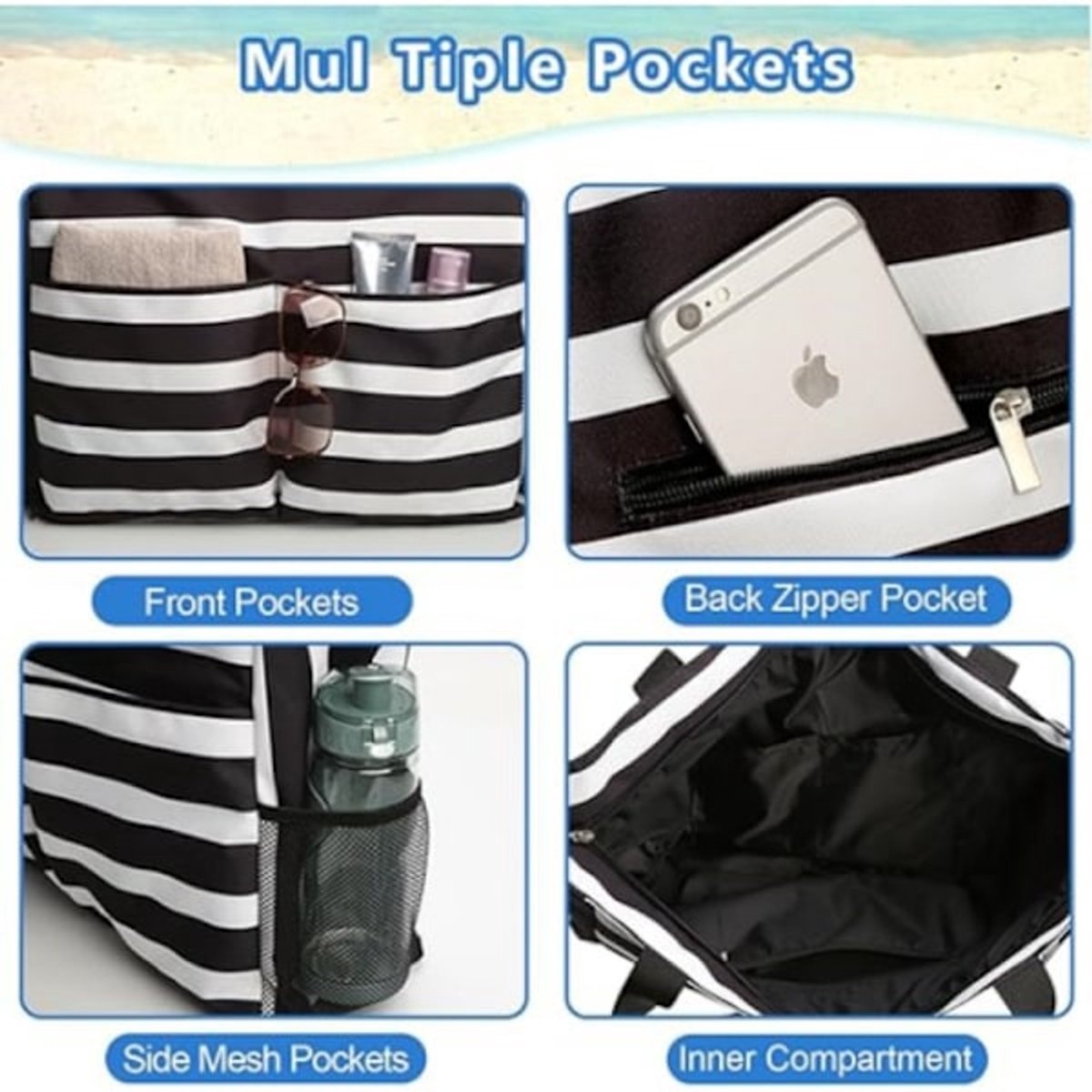 Beach Bag - Waterproof Foldable Beach Bag - Large - Foldable - Women's Beach Bag - Large Capacity - Portable Storage Bag โ image 3