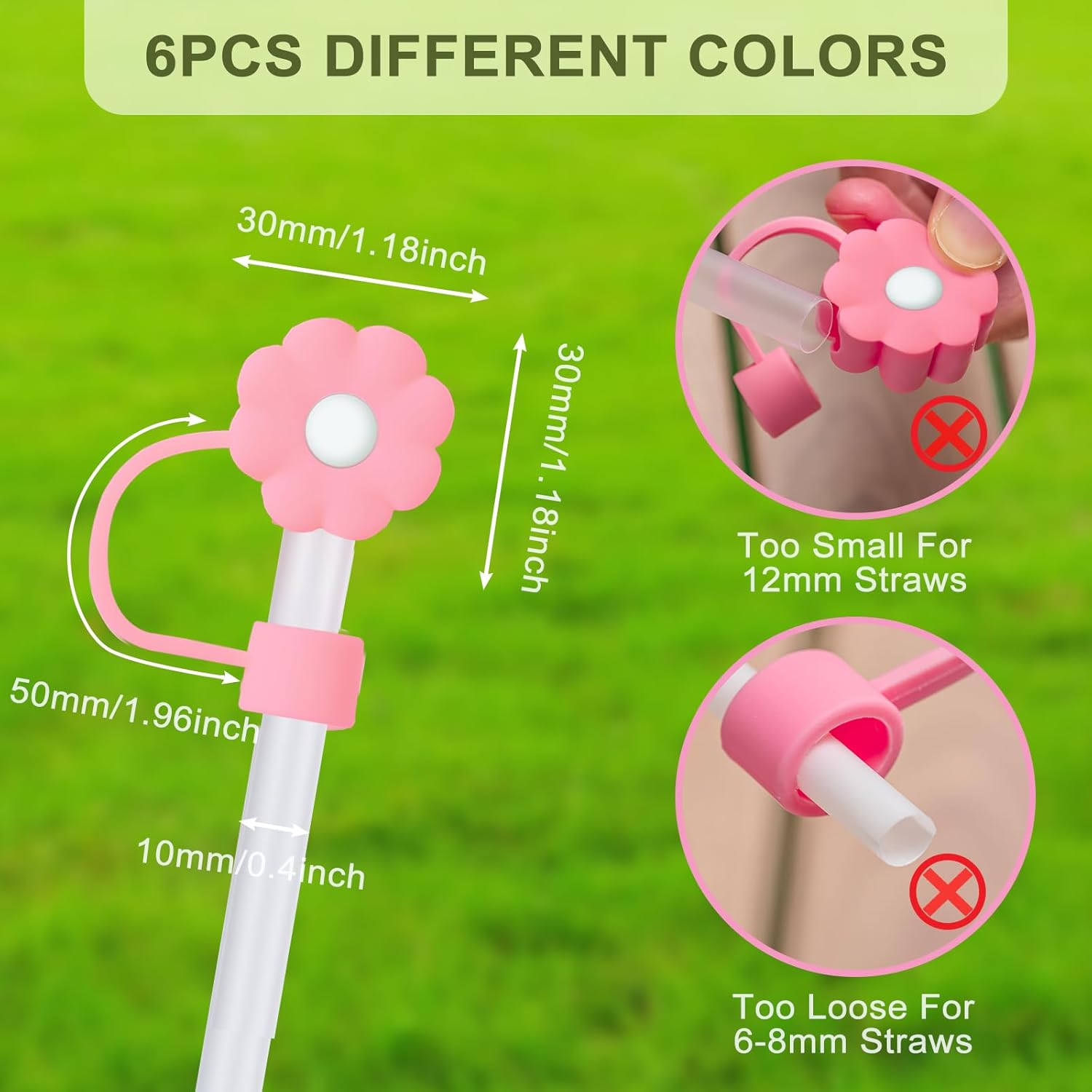 6Pcs Straw Covers Cap Toppers, 0.4in /10mm Straws Cap for 20&30&40oz Tumbler Drinking Cup with Handle, Reusable Cute Silicone Tips Lids Protectors for Water โ image 2
