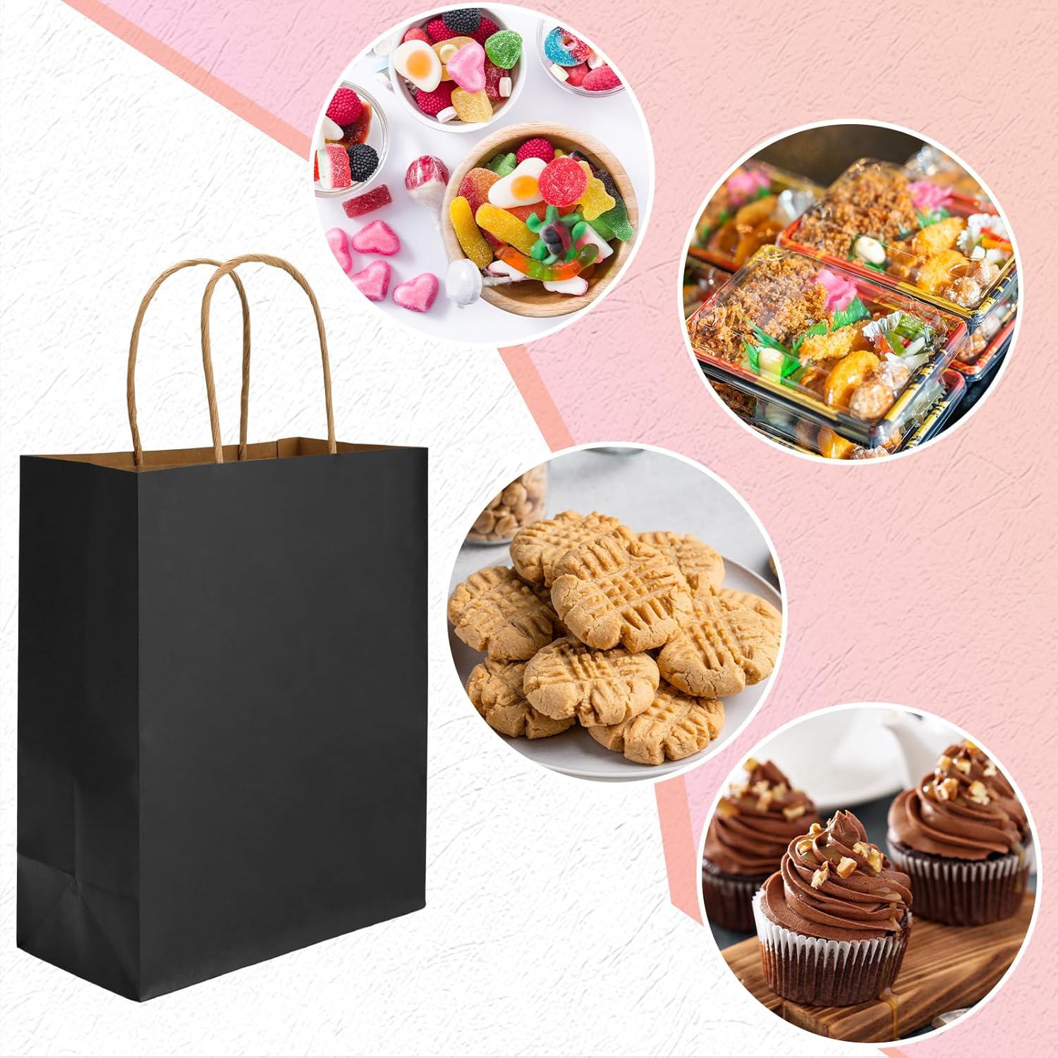 Moretoes 100pcs Paper Gift Bags 10x5x13 Inches Black Kraft Paper Bags with Handles Bulk for Shopping, Retail, Small Business, Birthday Wedding Party Favor โ image 5