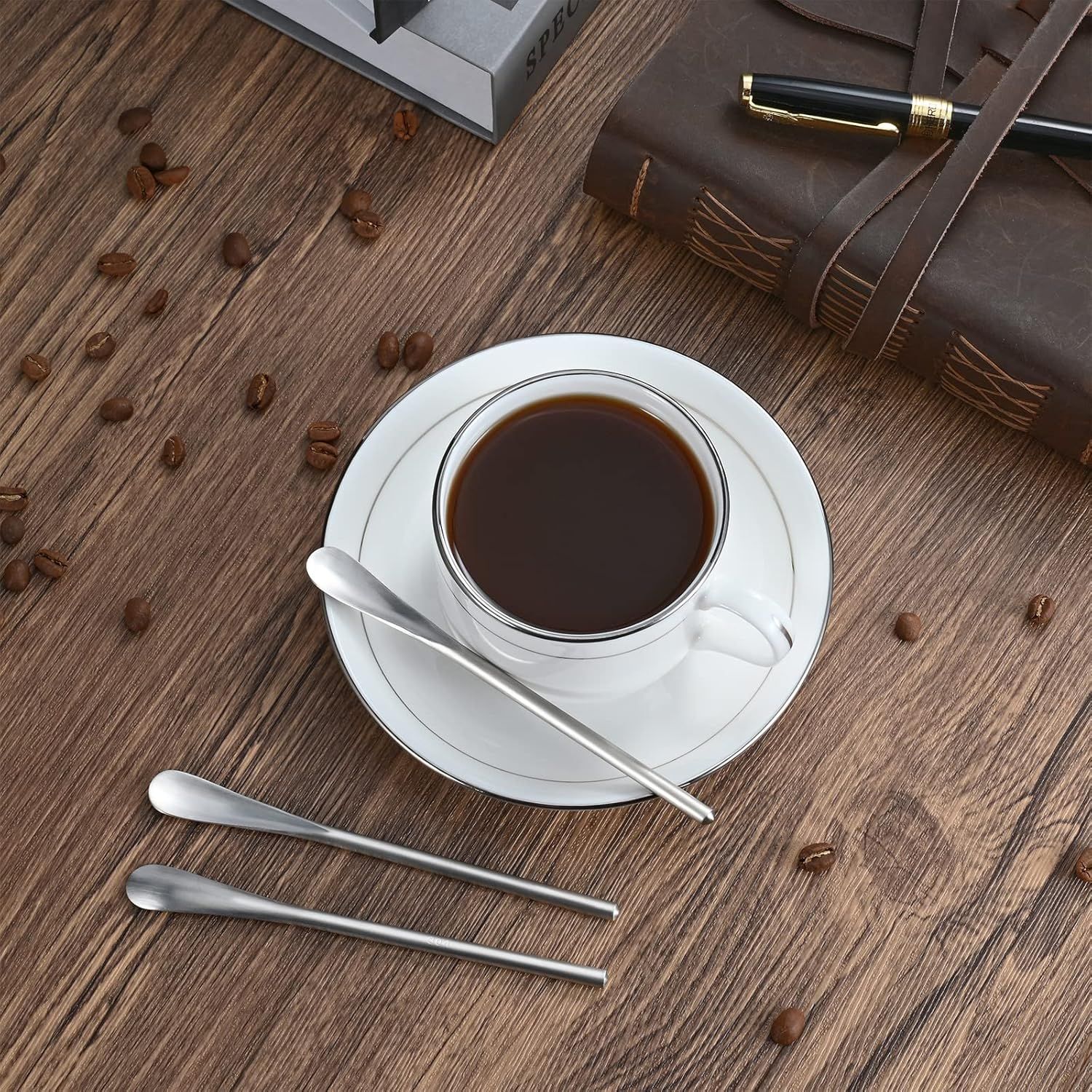 5Inch/12.8cm Coffee Stirrers Spoon,Silver Stainless Steel 304# Coffee Stir Sticks,Round Solid Handle Cocktail Beverage Iced Tea Stirring Stick,Drink Mixing — image 6