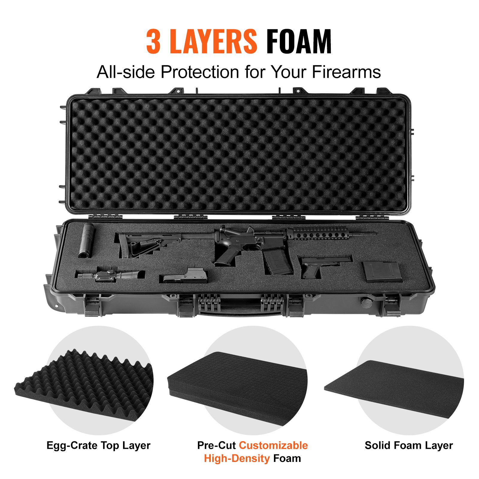 Rifle Case, Rifle Hard Case with 3 Layers Fully-protective Foams, 42 inch lockable Hard Gun Case with Wheels, IP67 Waterproof & Crushproof, for Two Rifles or โ image 3
