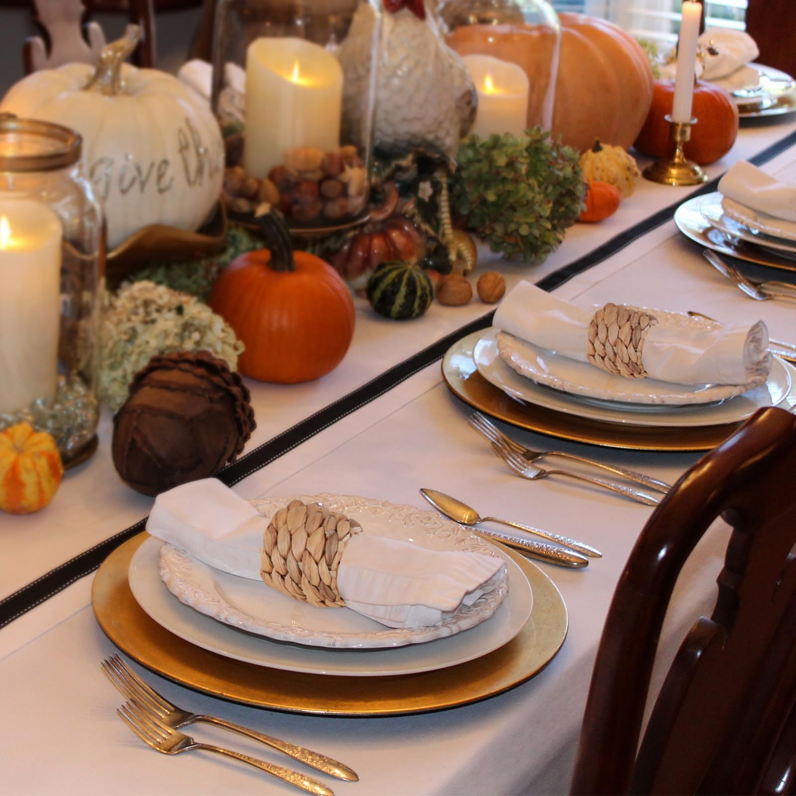 Rings Set of 12, Farmhouse Napkin Rings Table Decor Handmade by Natural Water Hyacinth, Fall Rustic Napkin Rings for Thanksgiving — image 5